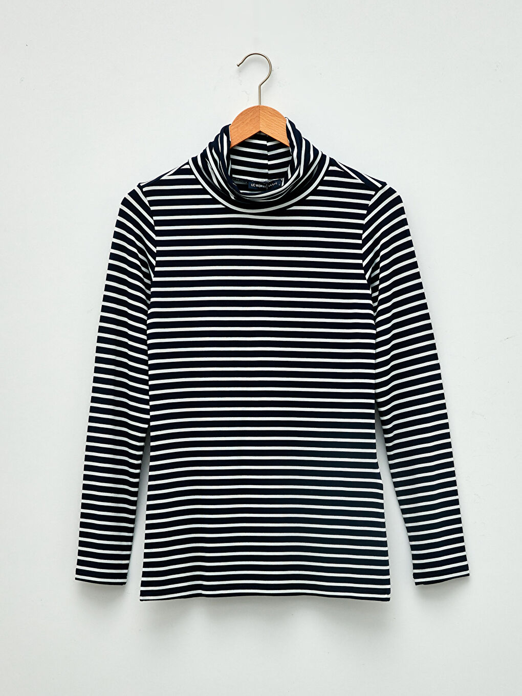 Body cu Guler tip Pâlnie Vărgat și Mânecă Lungă pentru Femei-4