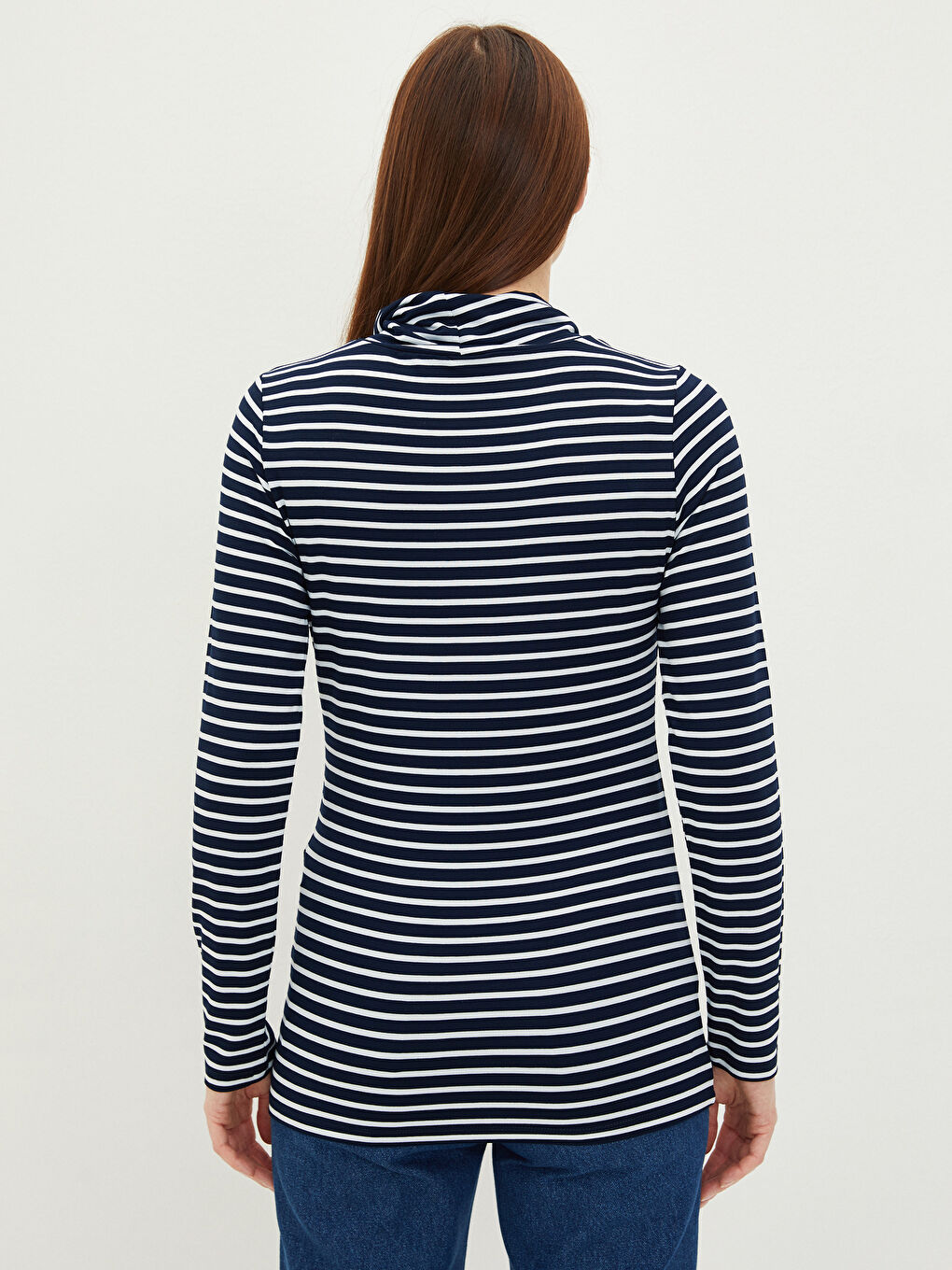 Body cu Guler tip Pâlnie Vărgat și Mânecă Lungă pentru Femei-3