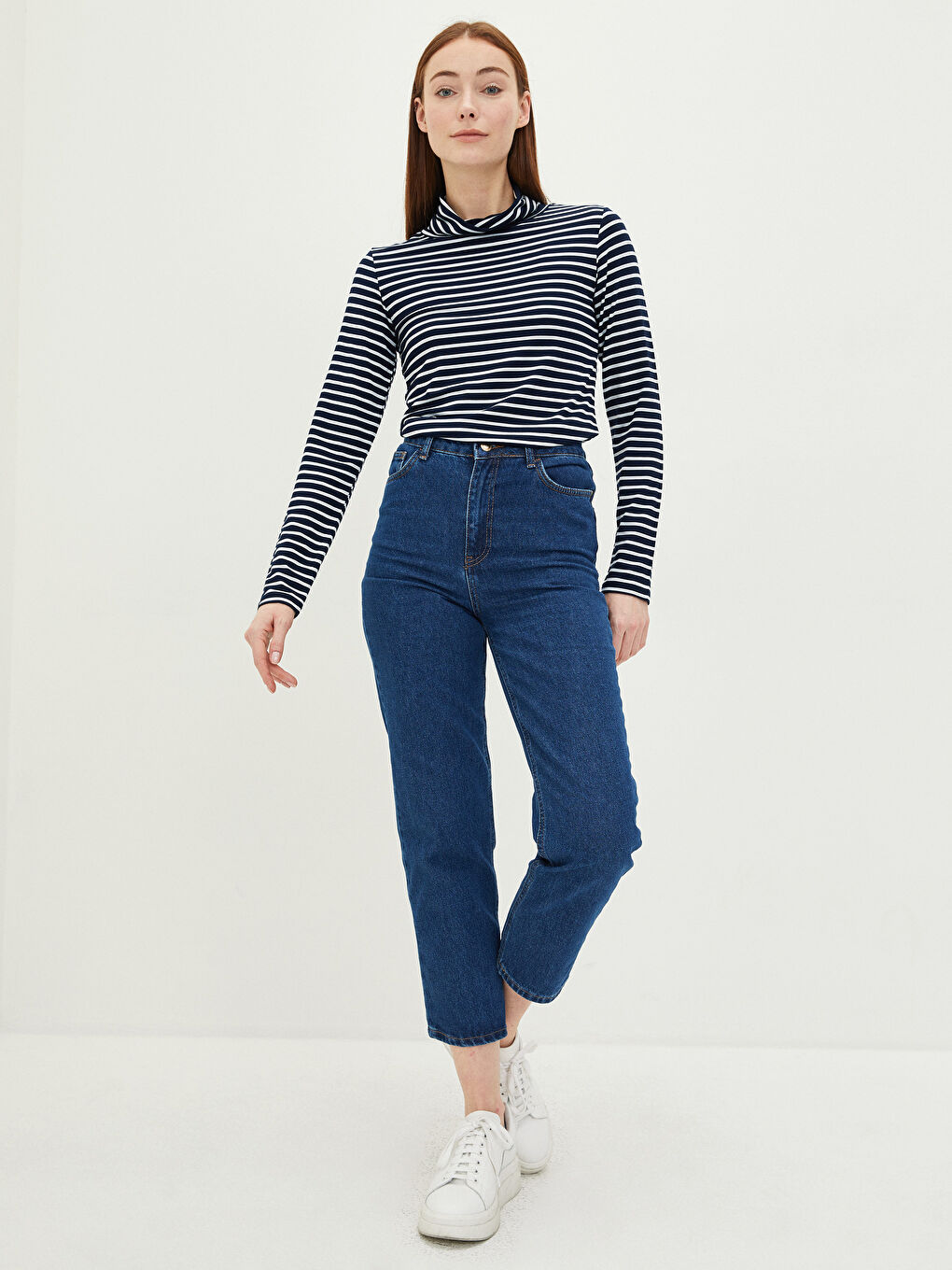 Body cu Guler tip Pâlnie Vărgat și Mânecă Lungă pentru Femei-1