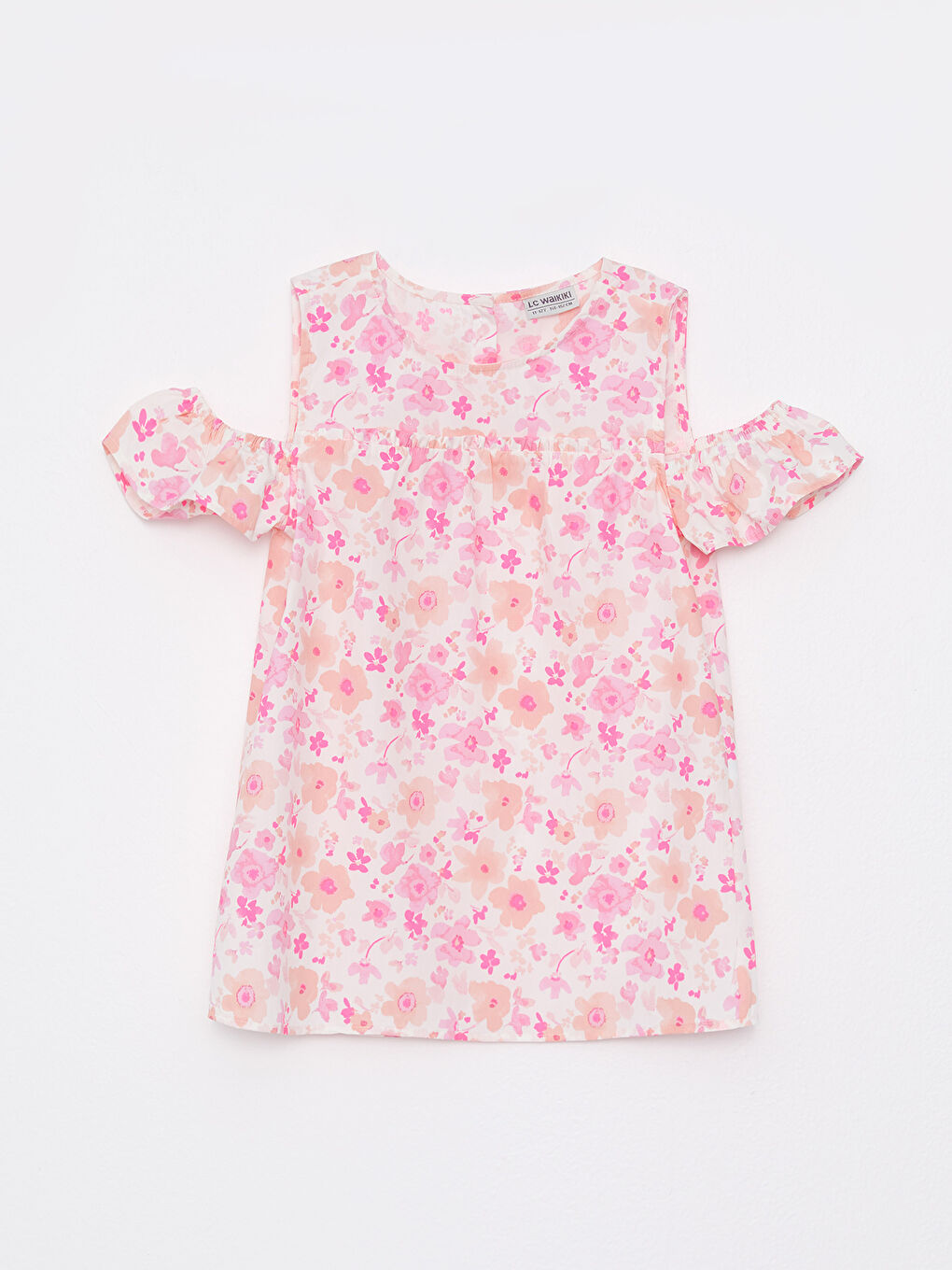 Ekru Bisiklet Yaka Desenli Kısa Kollu Poplin Kız Çocuk Bluz