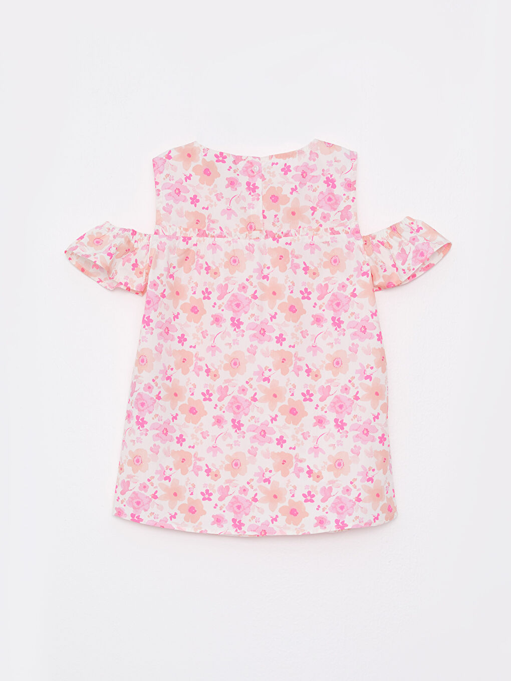 Ekru Bisiklet Yaka Desenli Kısa Kollu Poplin Kız Çocuk Bluz-1