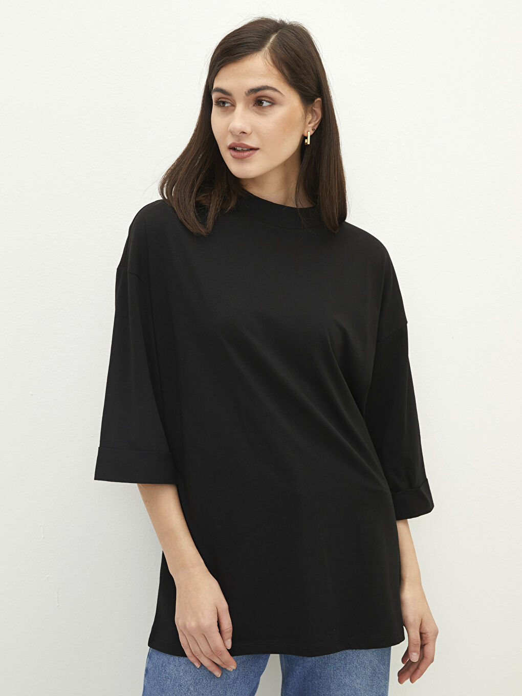 LCWAIKIKI Basic Tunique Surdimensionnée Unie à Col Cheminée pour Femmes -S2CP00Z8-CVL