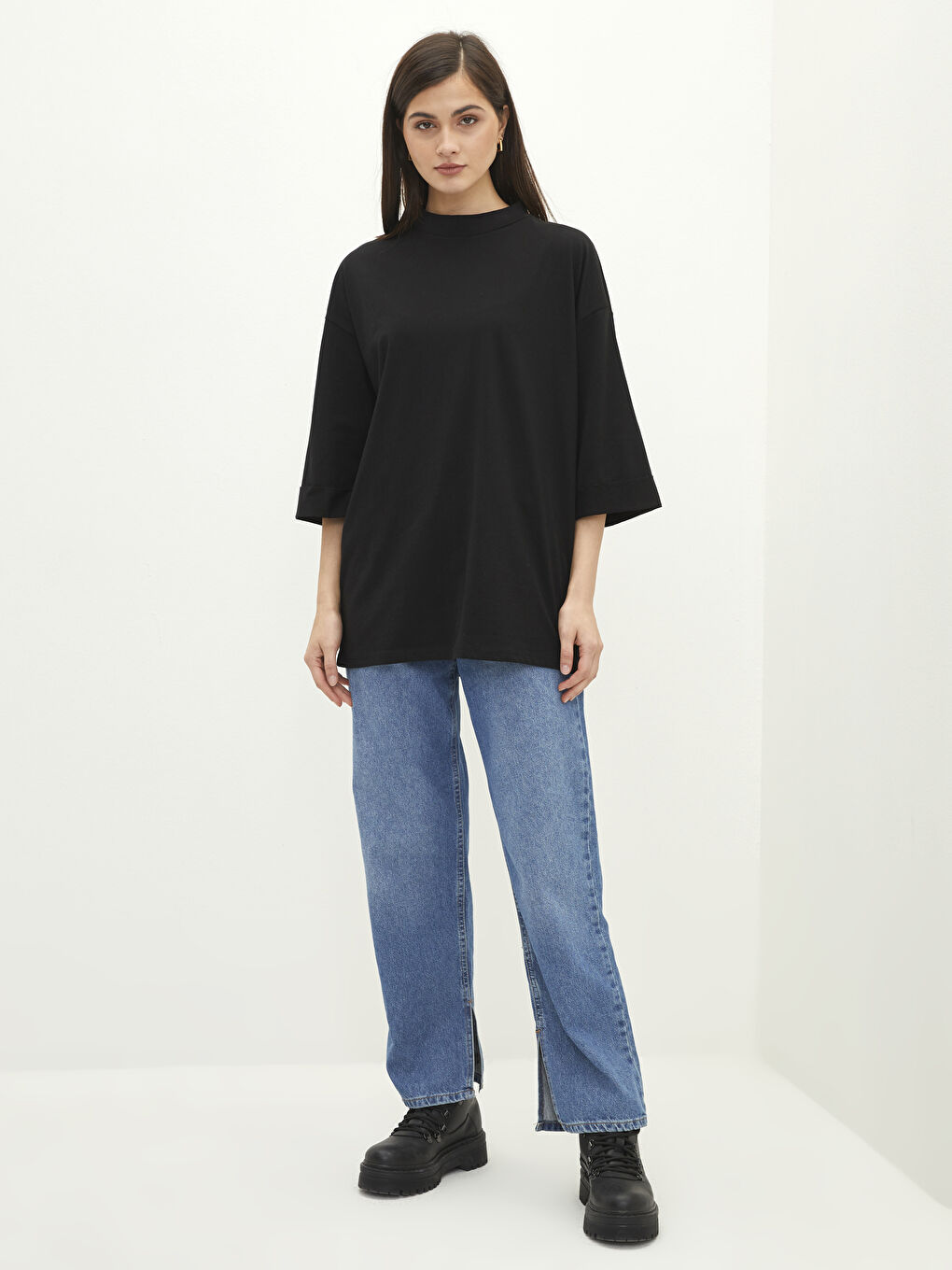LCWAIKIKI Basic Tunique Surdimensionnée Unie à Col Cheminée pour Femmes -S2CP00Z8-CVL
