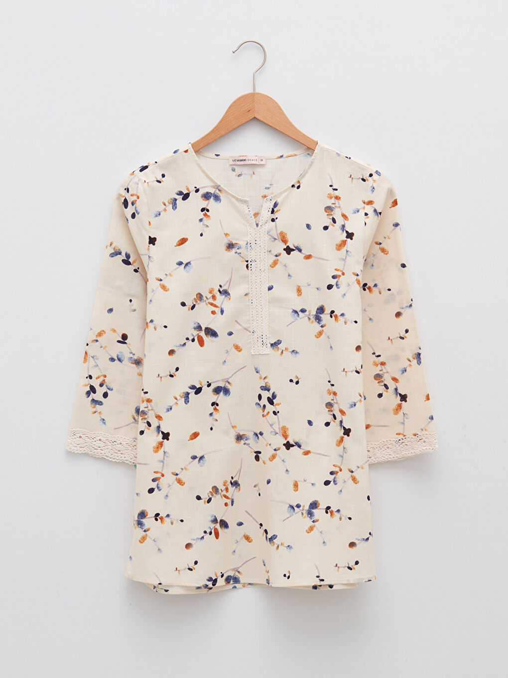 Henley Neckline Patterned Cotton Women's Blouse-5