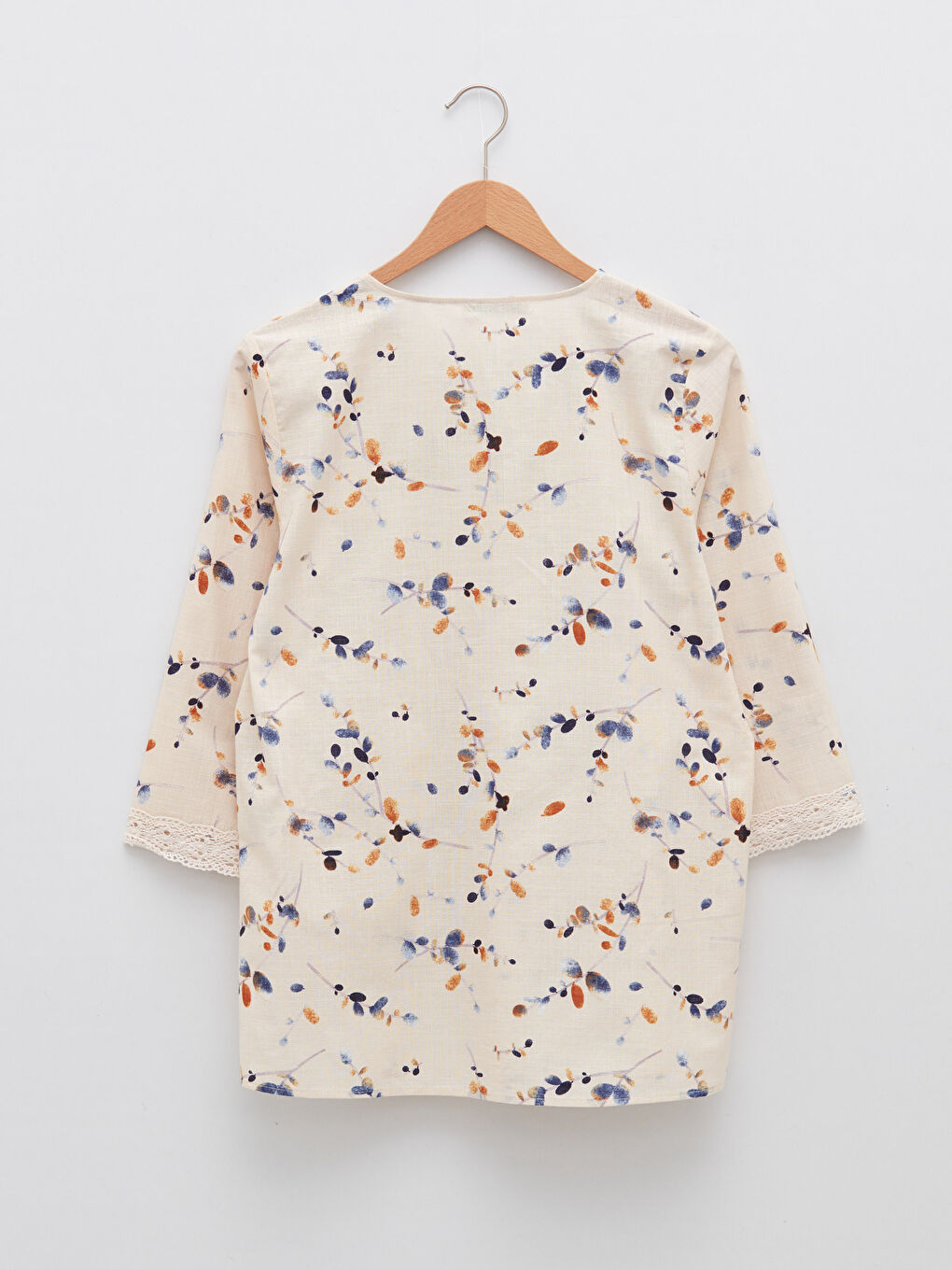 Henley Neckline Patterned Cotton Women's Blouse-6