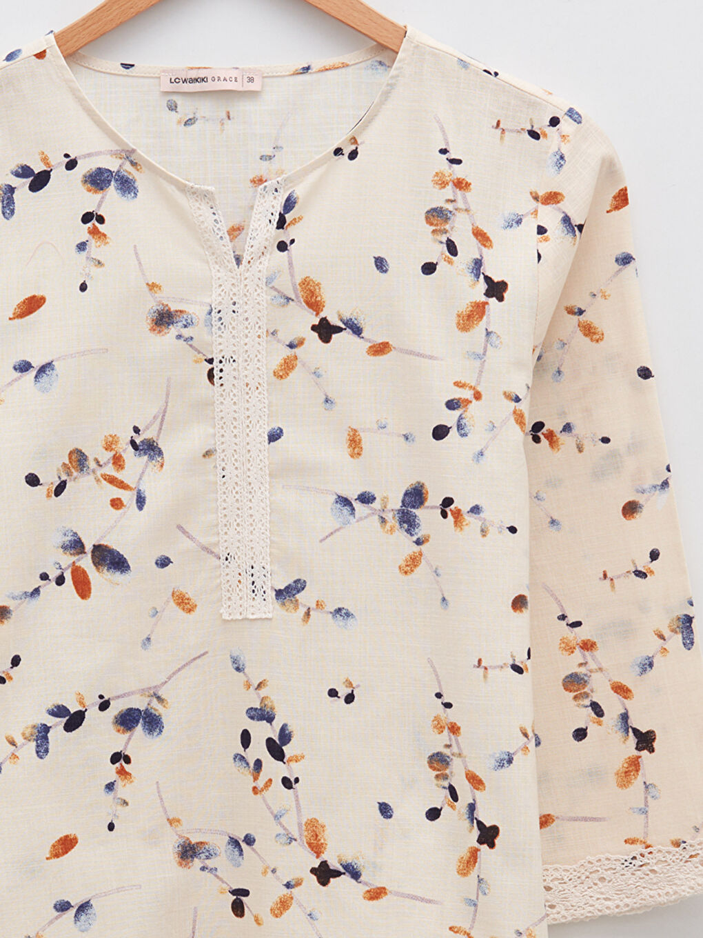 Henley Neckline Patterned Cotton Women's Blouse-7