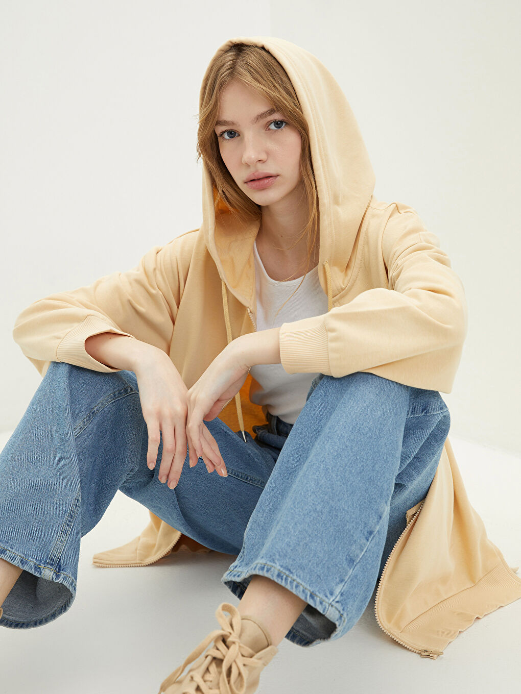 Hooded Plain Long Sleeve Women's Sports Cardigan