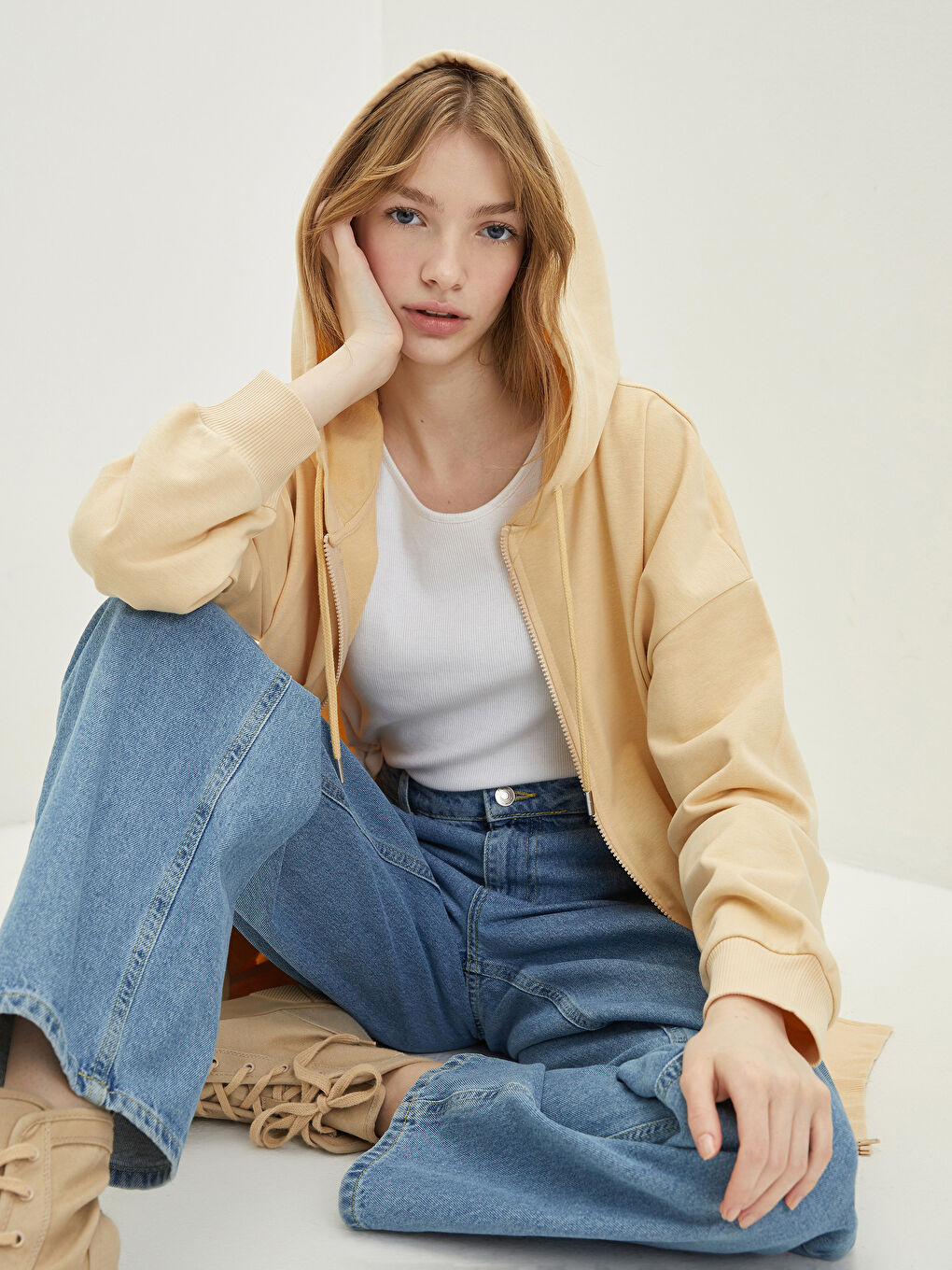 Hooded Plain Long Sleeve Women's Sports Cardigan-1