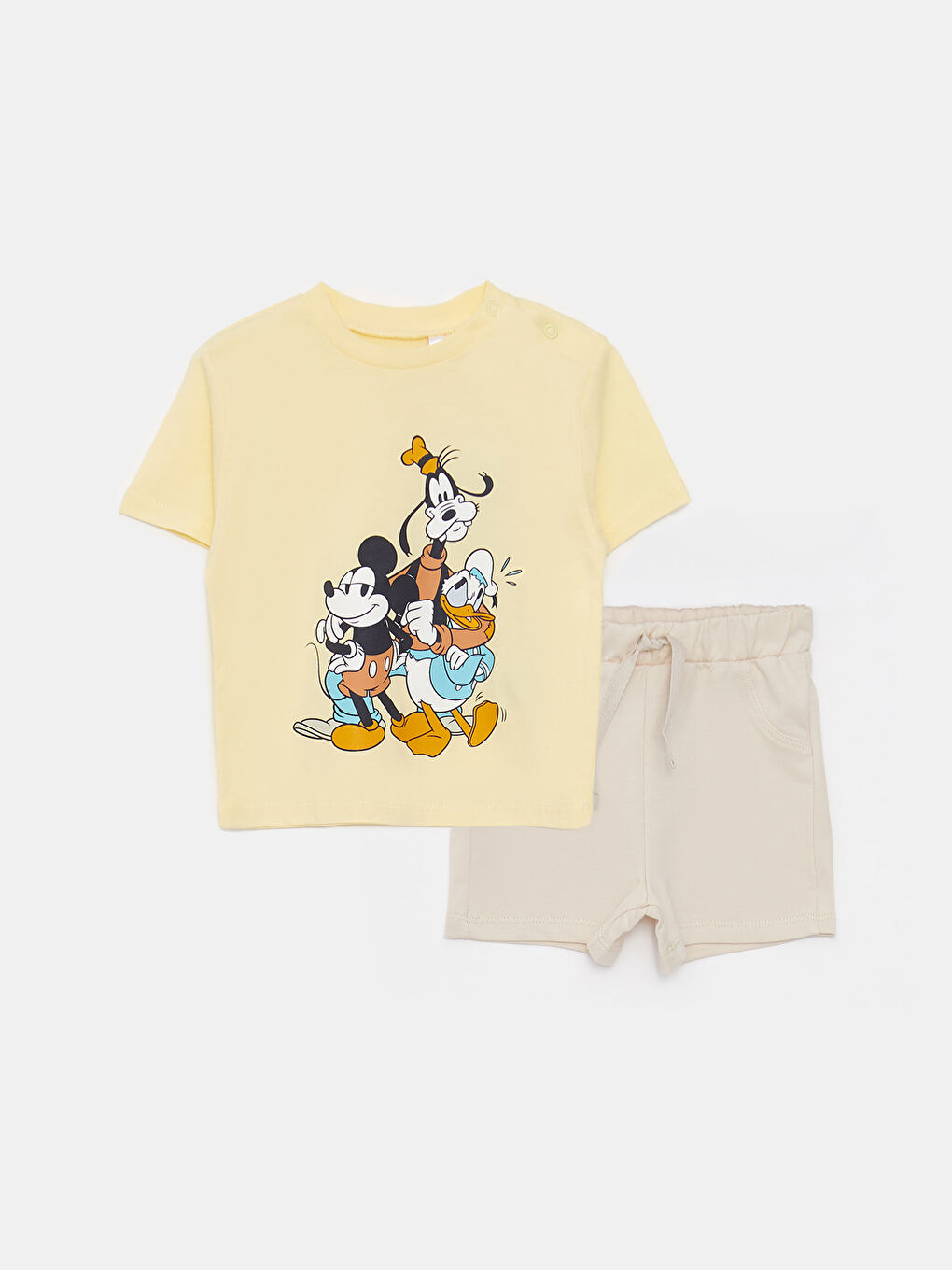 Crew Neck Short Sleeve Mickey Mouse Printed Baby Boys' T-Shirt and Shorts 2 Pack Set