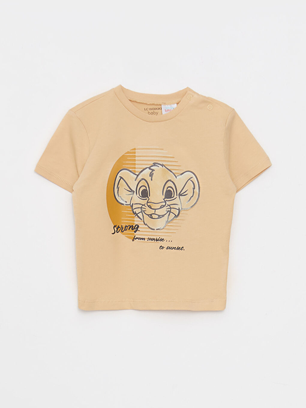 Bej Bisiklet Yaka Kısa Kollu Aslan Kral Baskılı Erkek Bebek Tişört ve Şort 2'li Takım-1