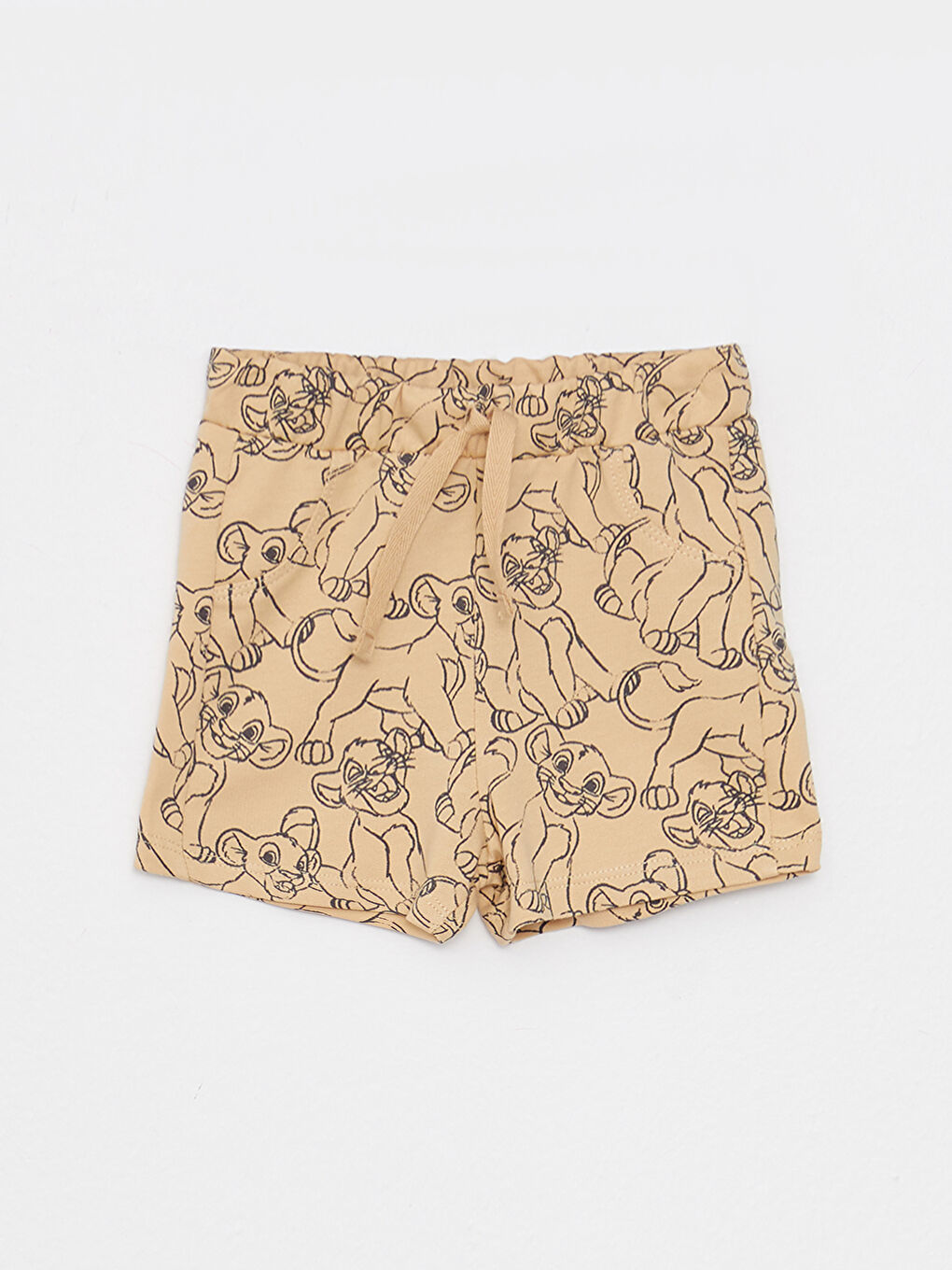 Bej Bisiklet Yaka Kısa Kollu Aslan Kral Baskılı Erkek Bebek Tişört ve Şort 2'li Takım-3