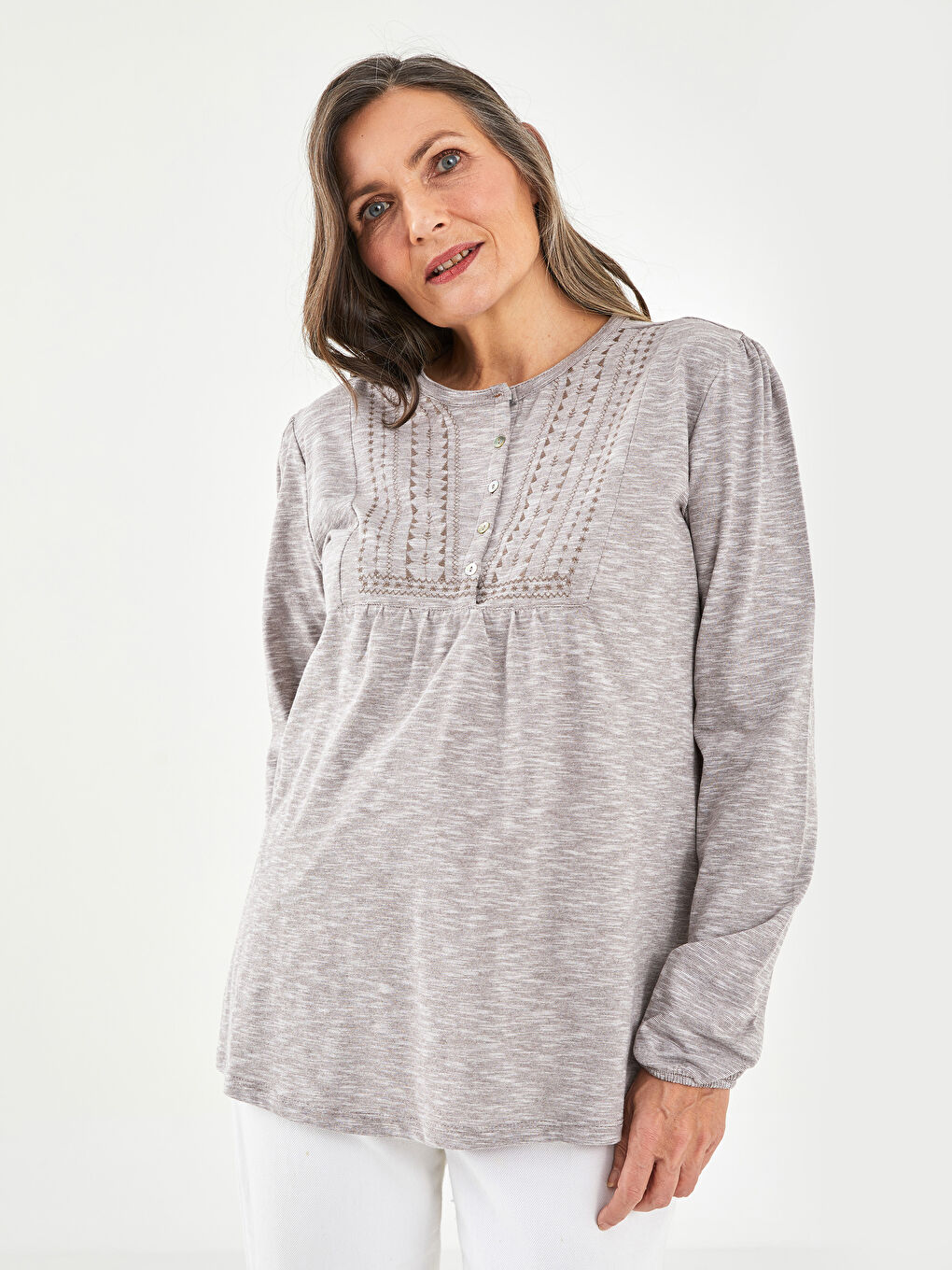 Crew Neck Embroidered Long Sleeve Women's T-Shirt-1