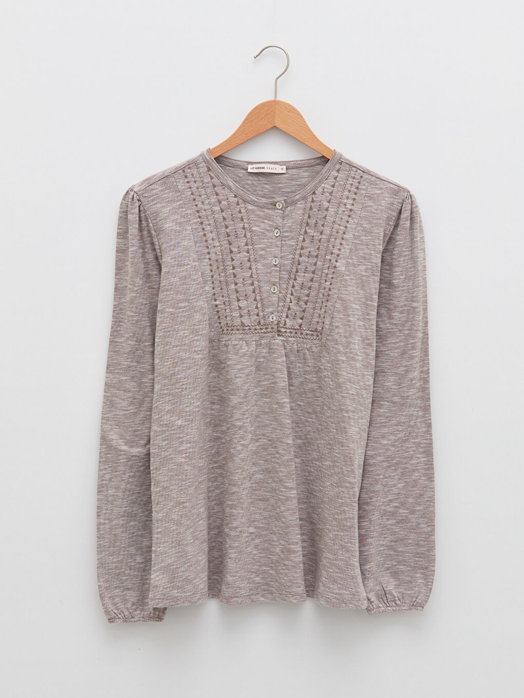 Crew Neck Embroidered Long Sleeve Women's T-Shirt-5