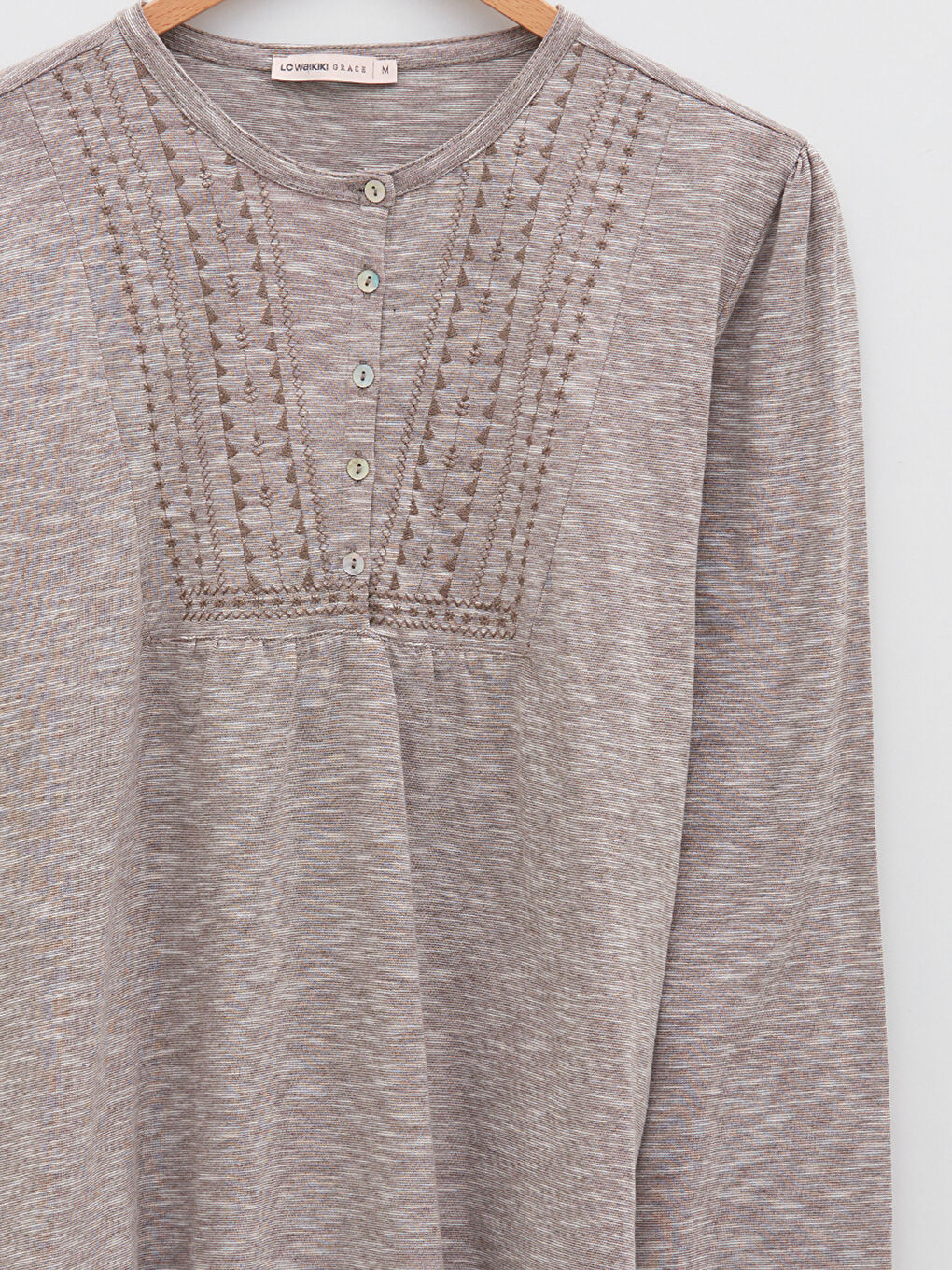 Crew Neck Embroidered Long Sleeve Women's T-Shirt-7