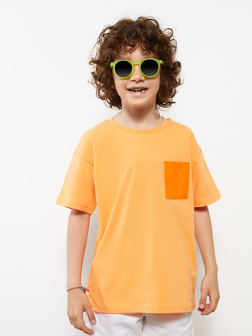 Turuncu Bisiklet Yaka Basic Kısa Kollu Erkek Çocuk Tişört-1