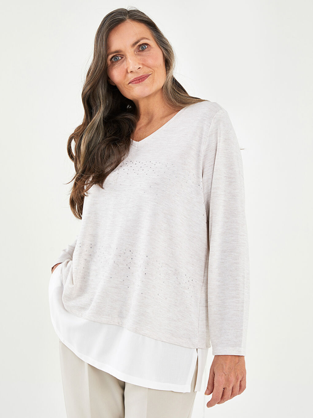 V-Neck Printed Long Sleeve Women's T-Shirt