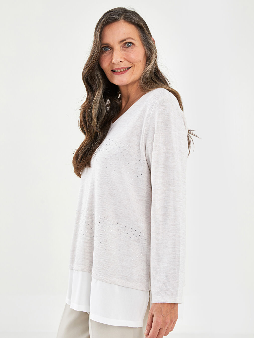 V-Neck Printed Long Sleeve Women's T-Shirt-1