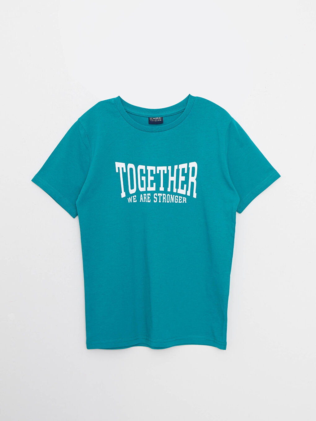 Turkuaz Bisiklet Yaka Baskılı Kısa Kollu Pamuklu Erkek Çocuk Tişört