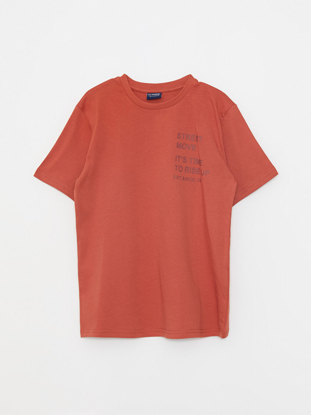 Kahverengi Bisiklet Yaka Baskılı Kısa Kollu Pamuklu Erkek Çocuk Tişört