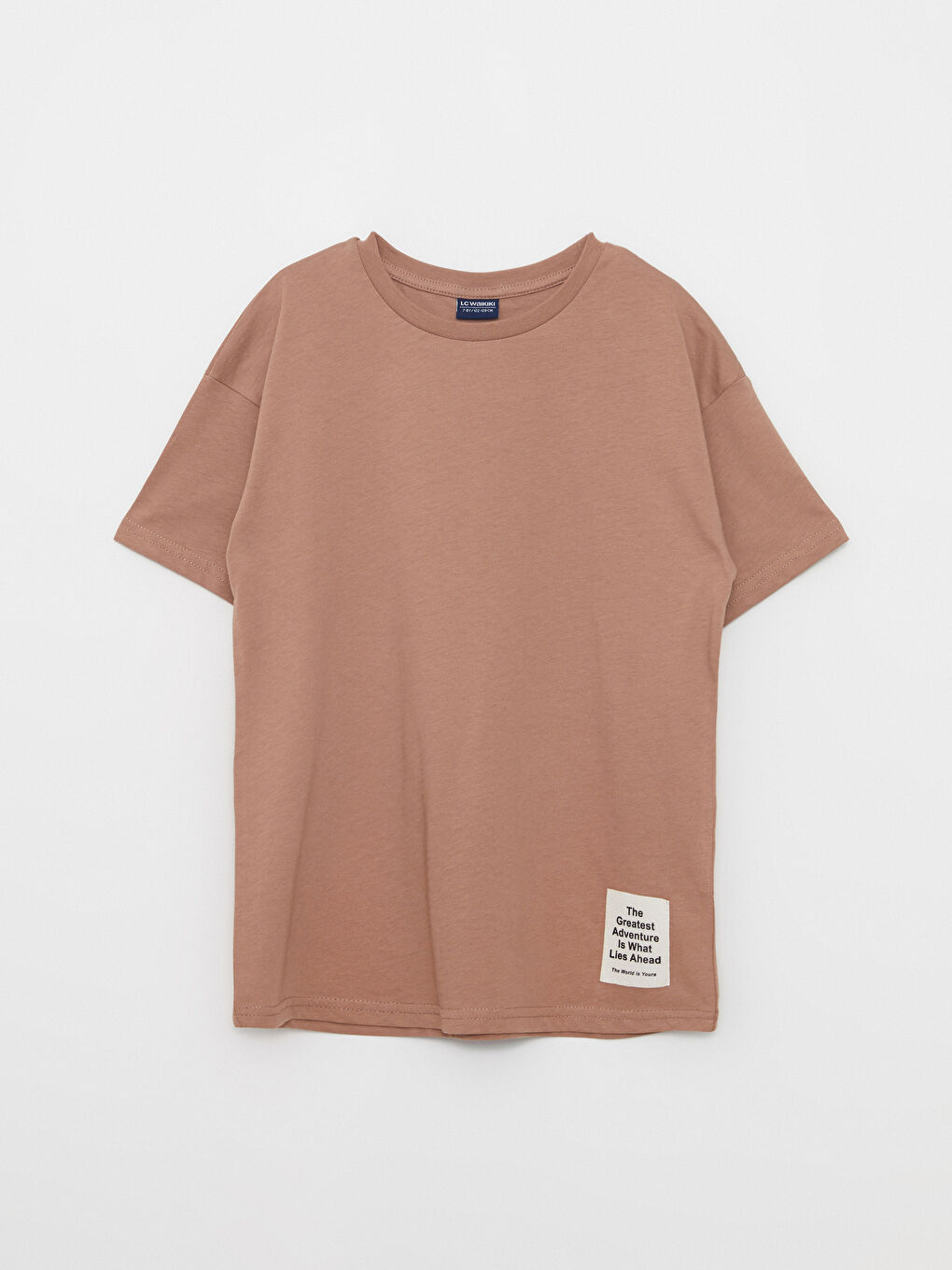 Kahverengi Bisiklet Yaka Basic Kısa Kollu Pamuklu Erkek Çocuk Tişört