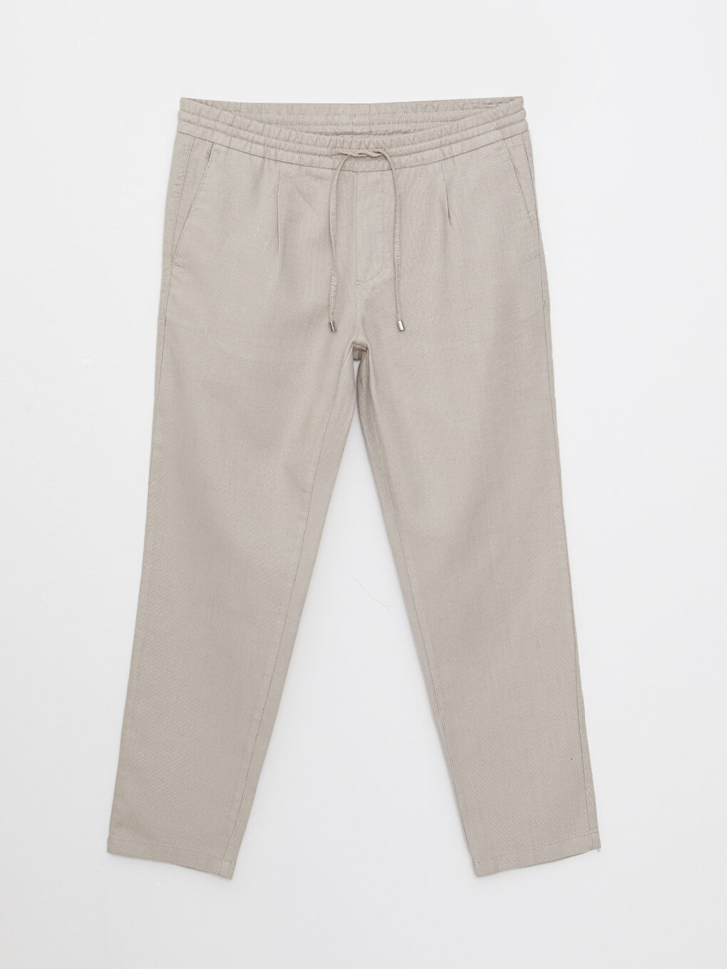 Bej Slim Fit Beli Bağlama Detaylı Erkek Pantolon-5