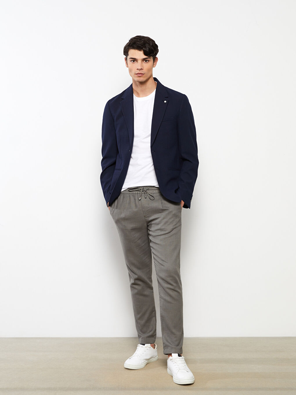 Slim Fit Men's Trousers with Tie Waist Detail -S2CQ00Z8-SCB