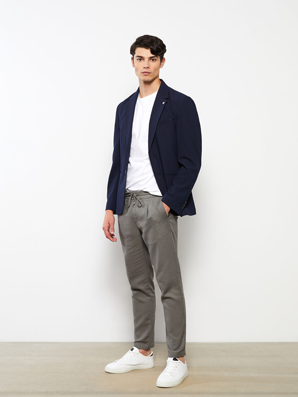 Slim Fit Men's Trousers with Tie Waist Detail -S2CQ00Z8-SCB