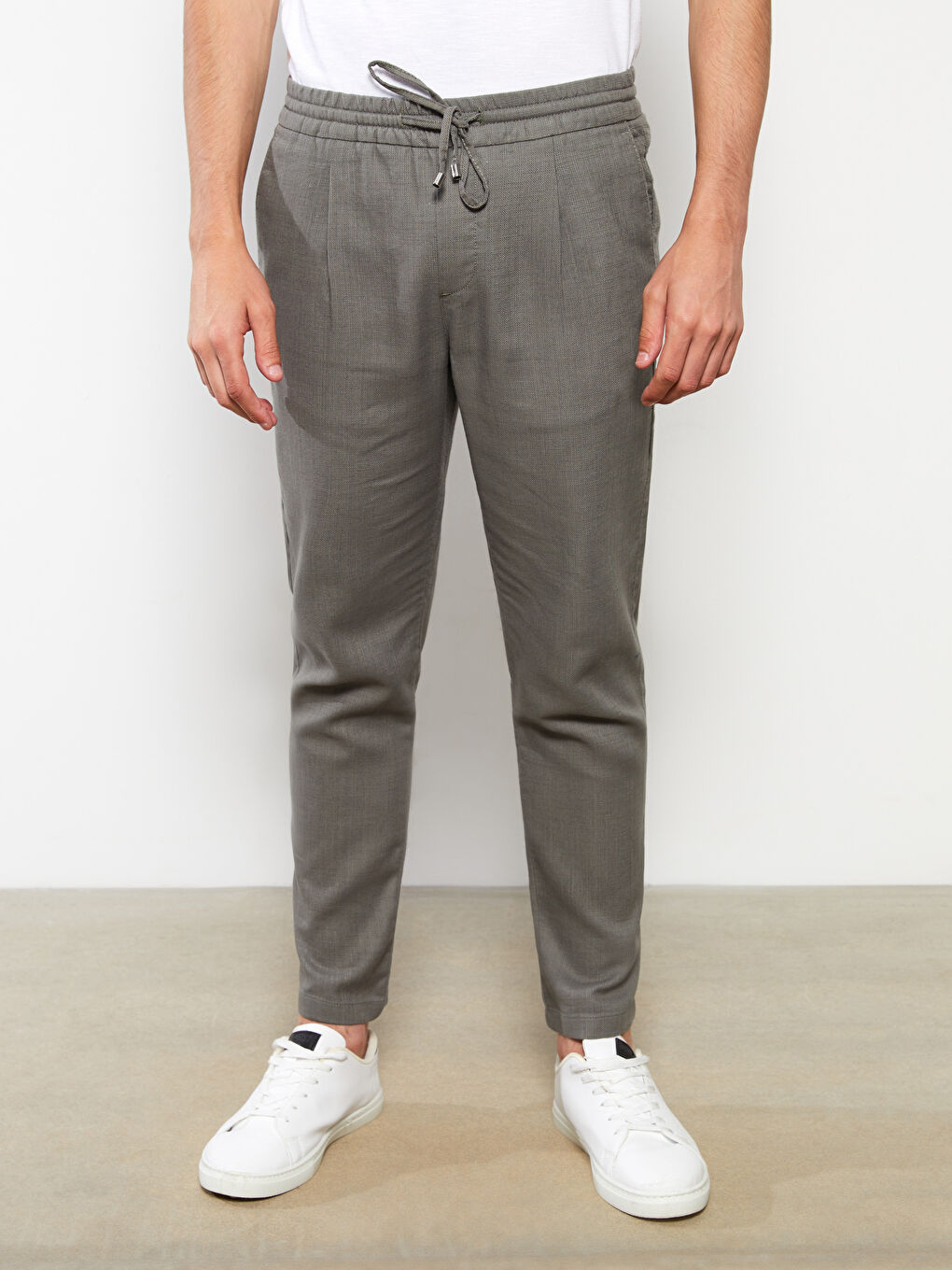 Slim Fit Men's Trousers with Tie Waist Detail -S2CQ00Z8-SCB