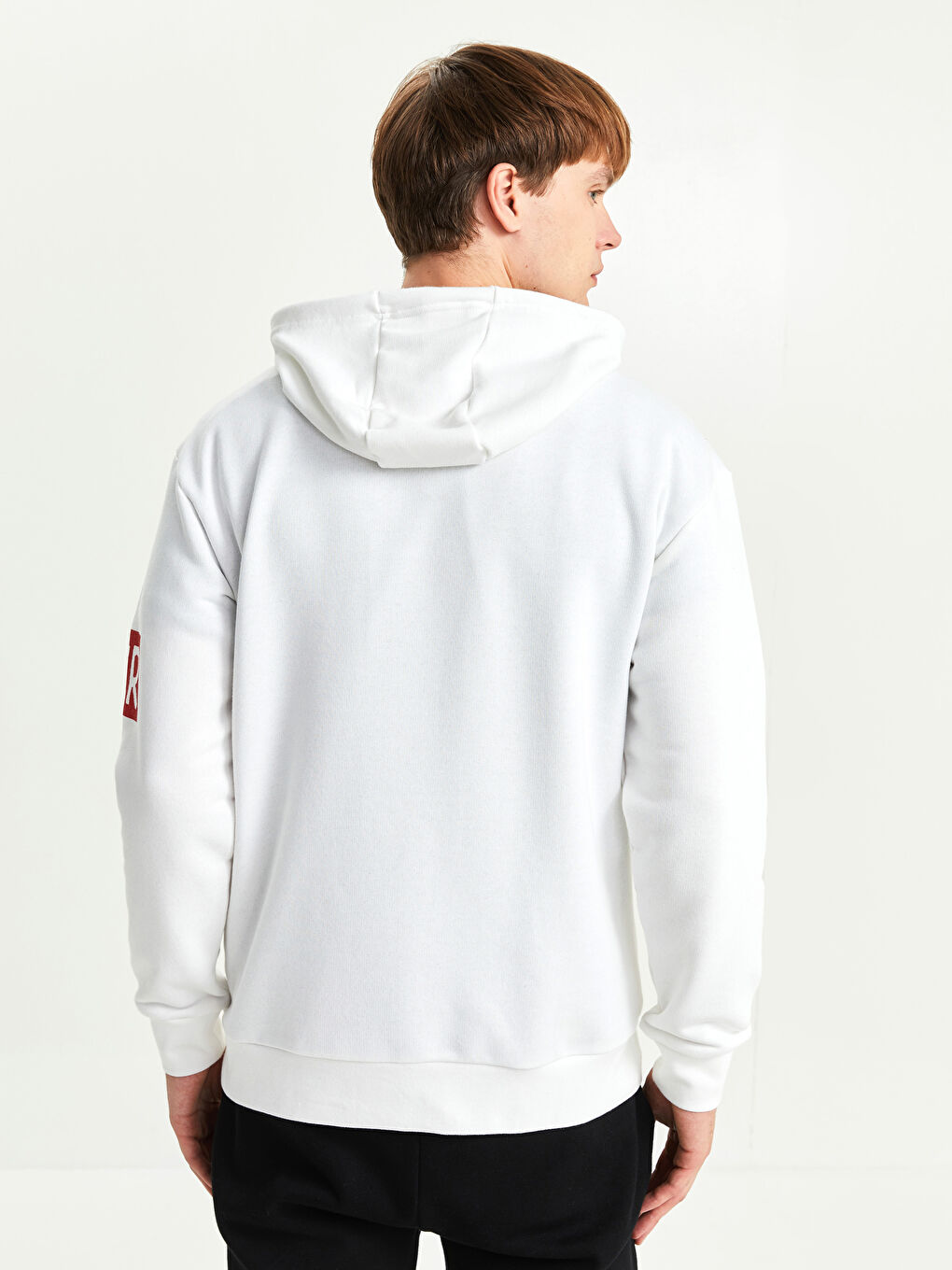 Beyaz Oversize Uzun Kollu Baskılı Erkek Hoodie-5