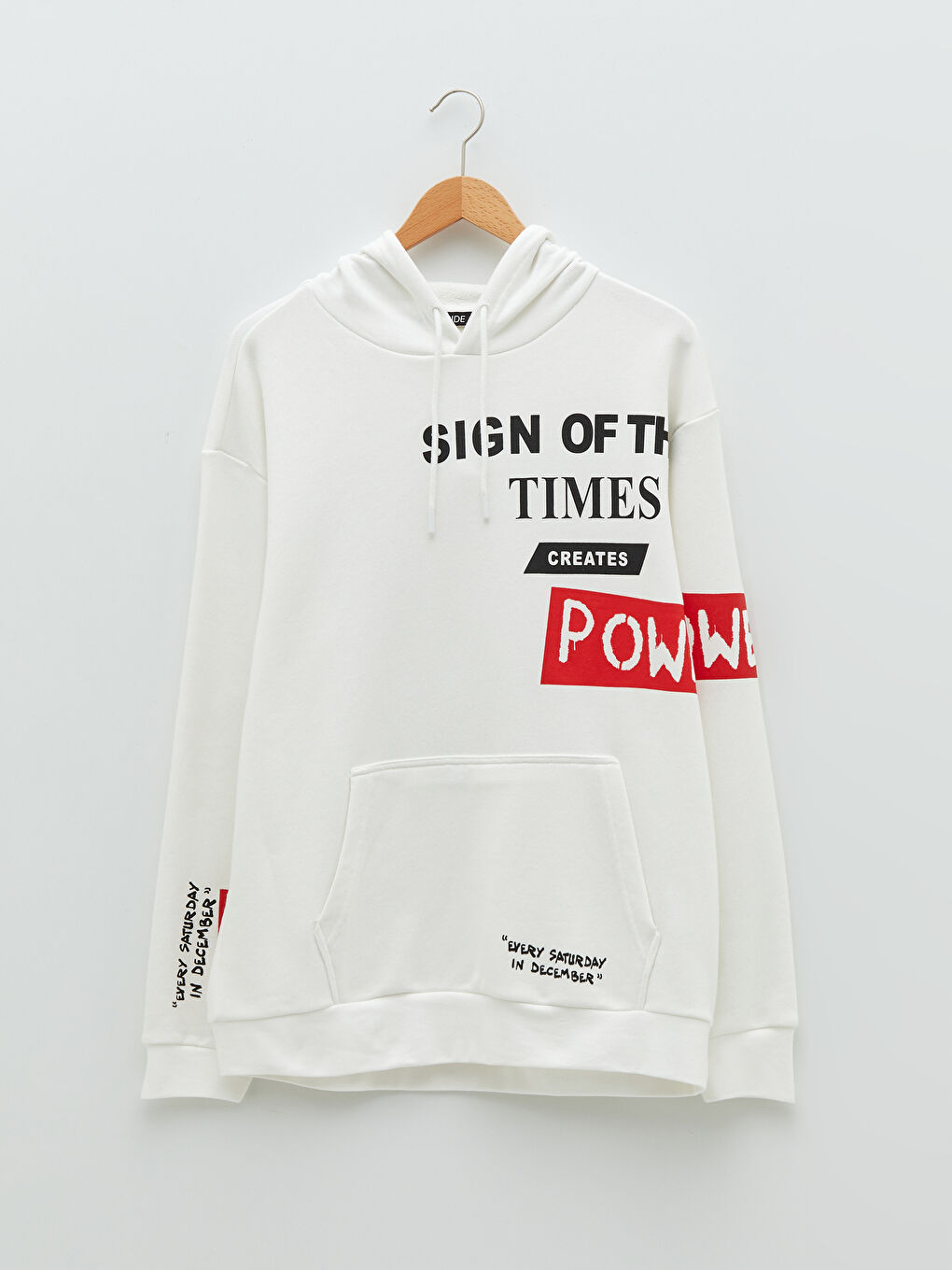 Beyaz Oversize Uzun Kollu Baskılı Erkek Hoodie-6