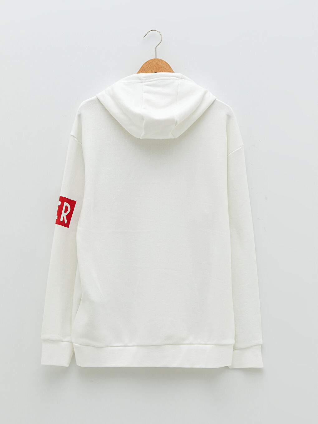 Beyaz Oversize Uzun Kollu Baskılı Erkek Hoodie-7