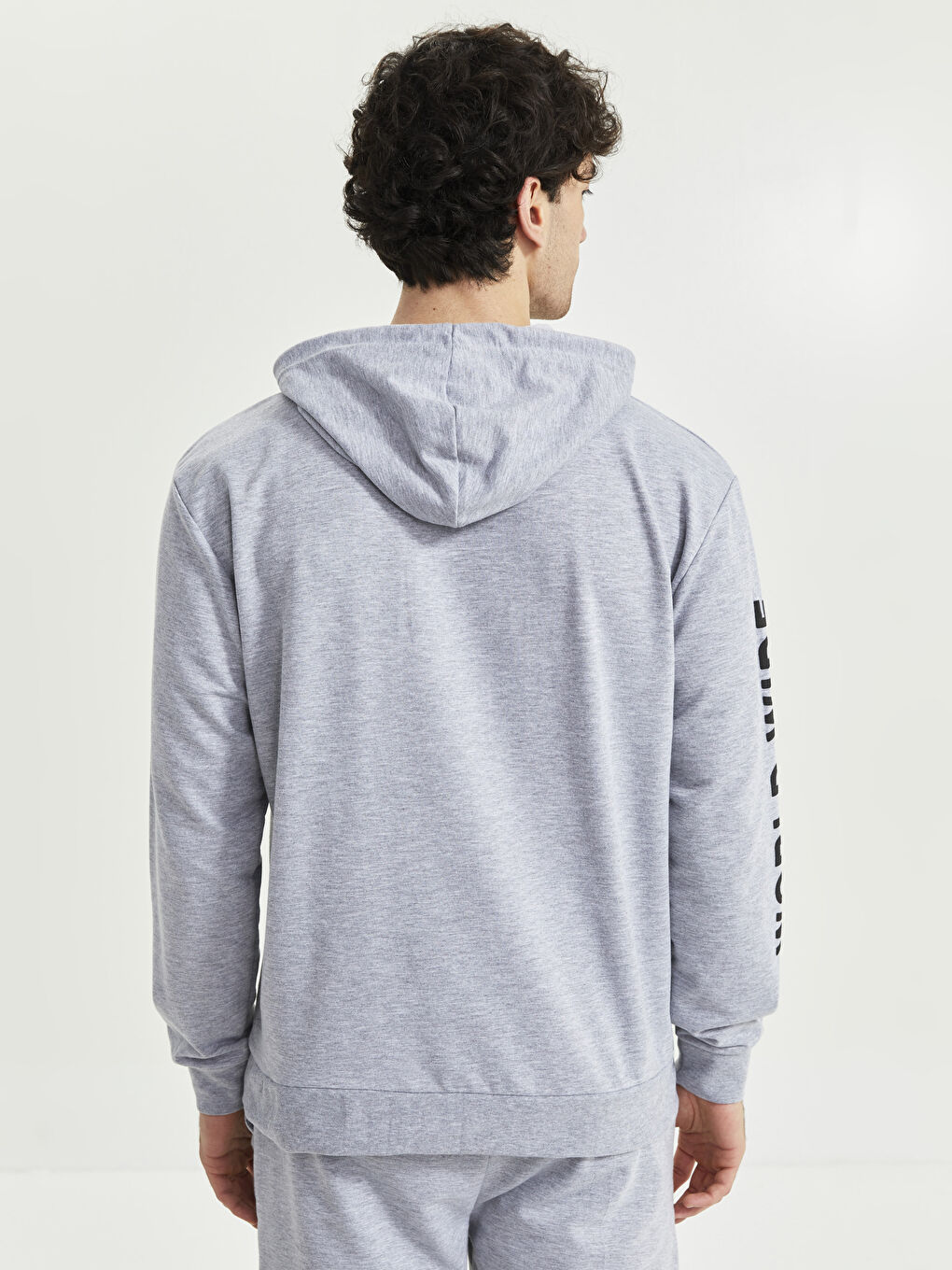 Gri Oversize Uzun Kollu Baskılı Erkek Hoodie-4