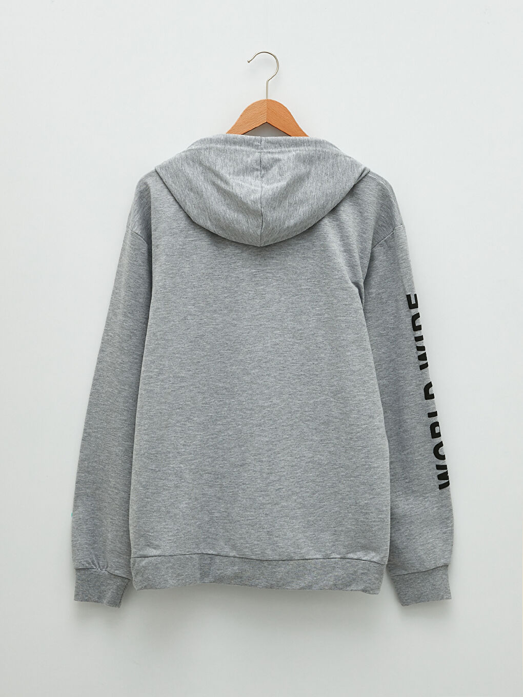 Gri Oversize Uzun Kollu Baskılı Erkek Hoodie-6