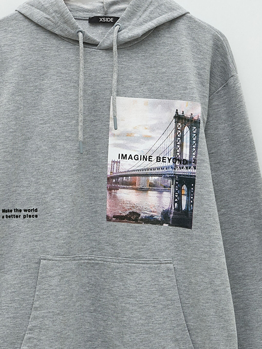 Gri Oversize Uzun Kollu Baskılı Erkek Hoodie-7