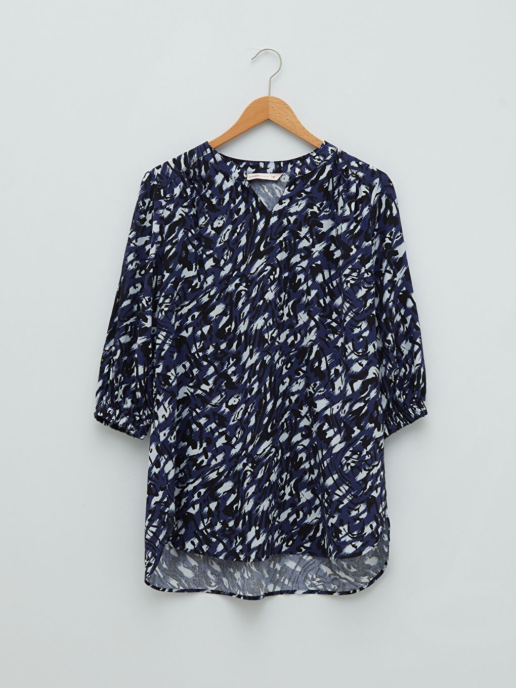 Henley Neckline Patterned Poplin Women's Blouse-5