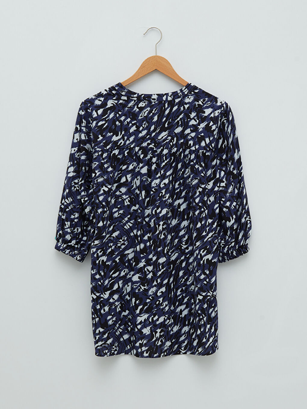 Henley Neckline Patterned Poplin Women's Blouse-6