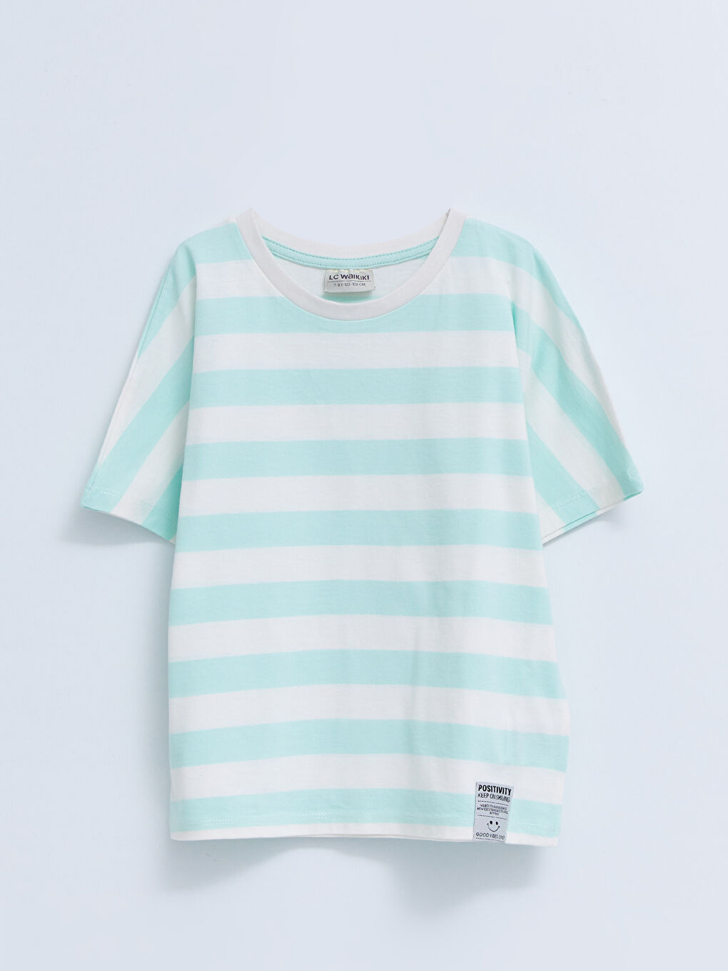 Crew Neck Striped Short Sleeve Cotton Girls T-Shirt