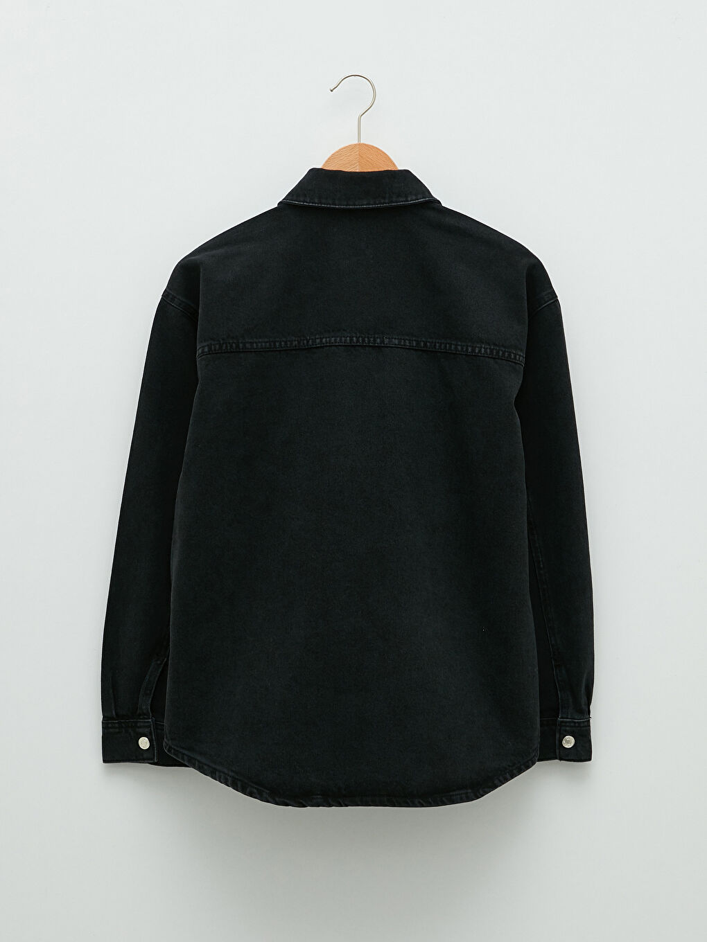 Siyah Önden Düğme Kapamalı Düz Uzun Kollu Kadın Rodeo Jean Gömlek Ceket-11