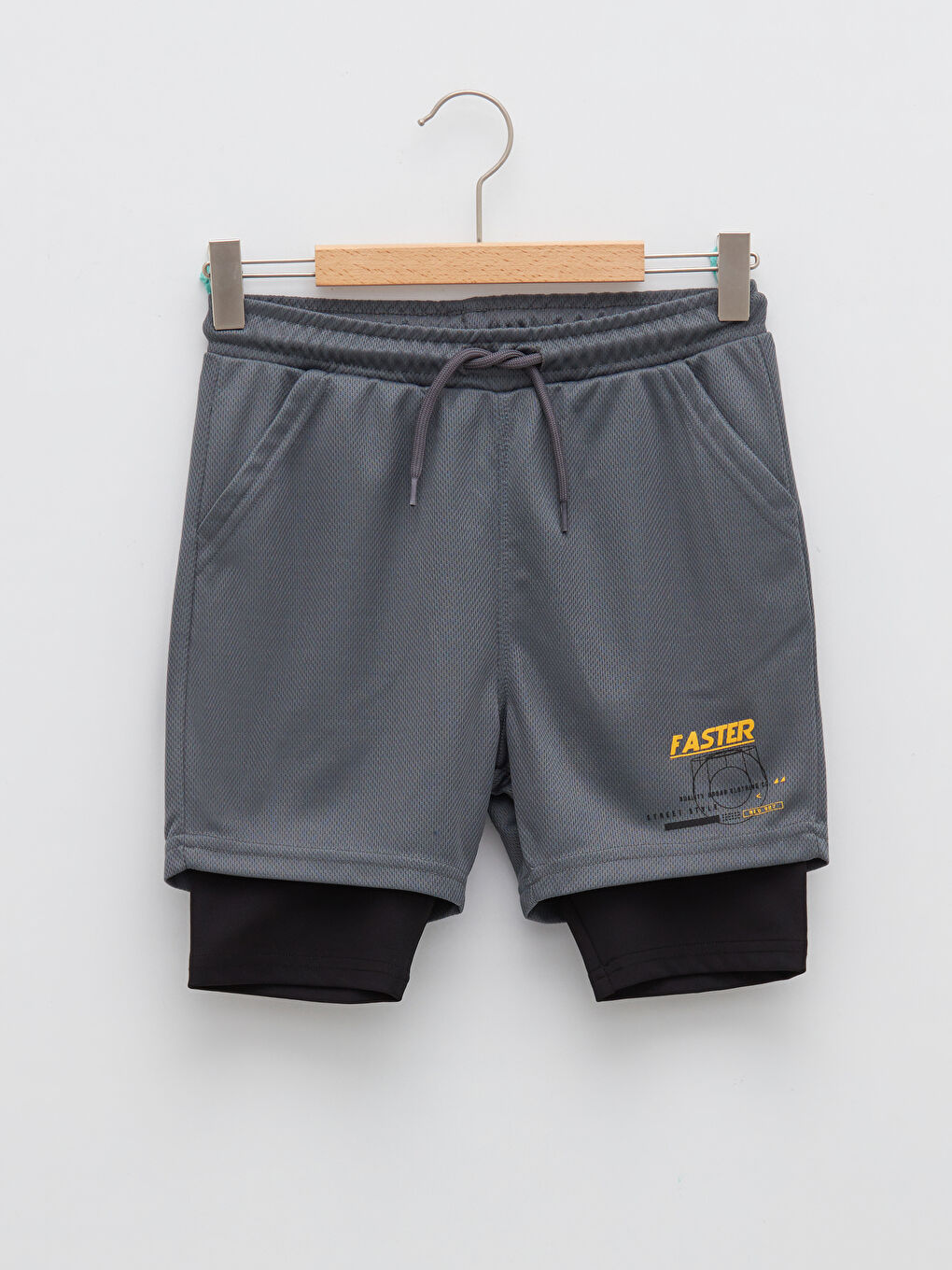 Gri Beli Lastikli Baskılı Erkek Çocuk Taytlı Şort