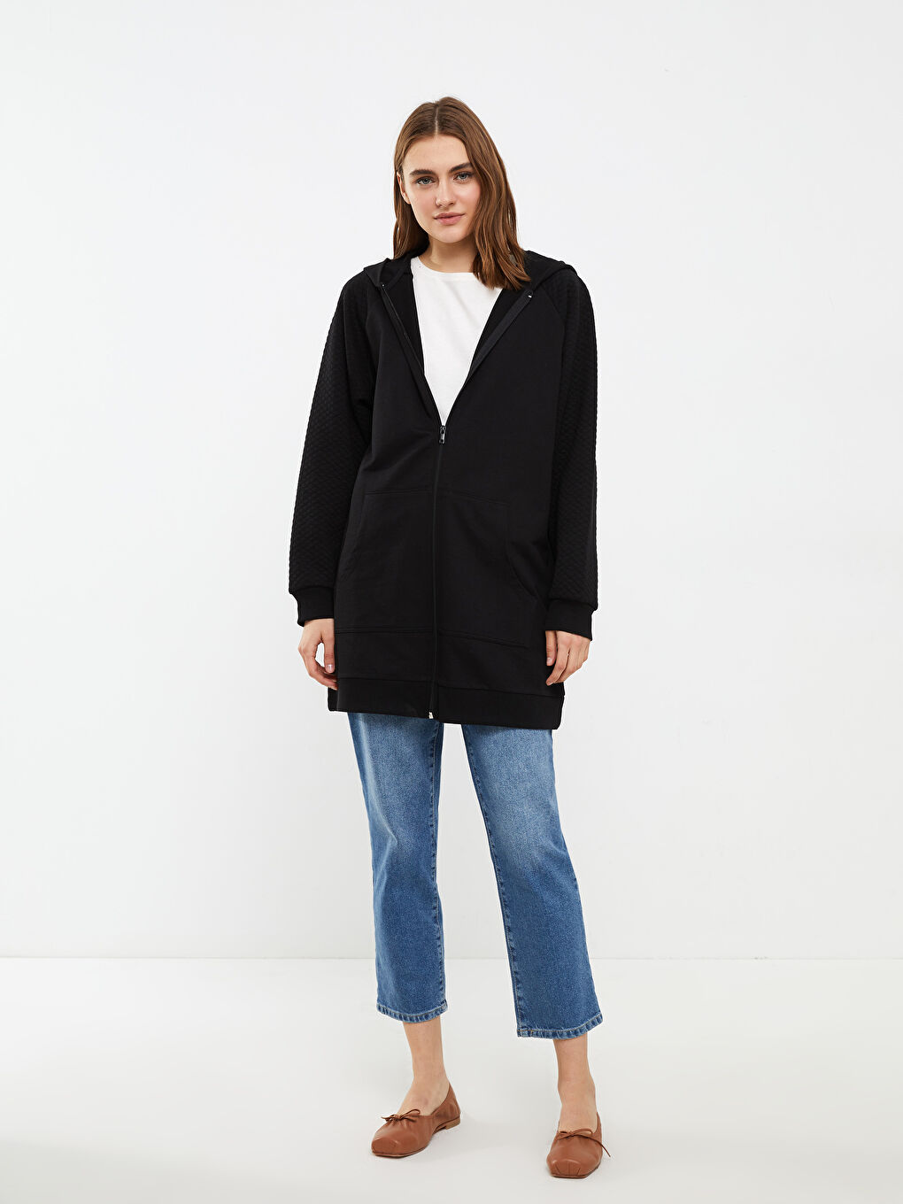 كارديجان رياضي مبطّن بكابوش كم طويل للسيدات