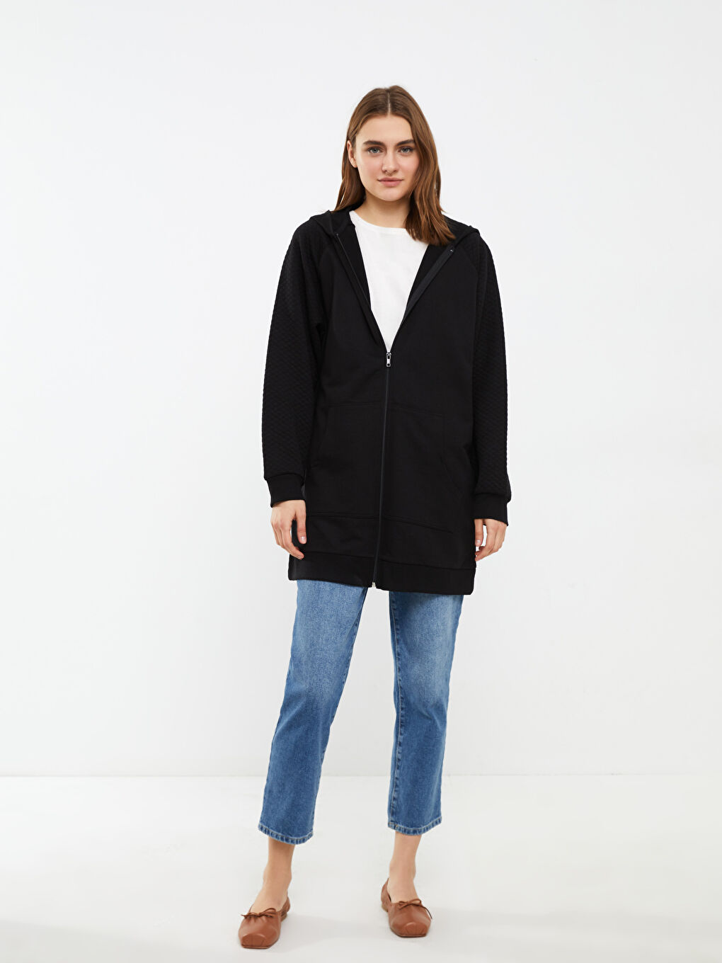 كارديجان رياضي مبطّن بكابوش كم طويل للسيدات-1