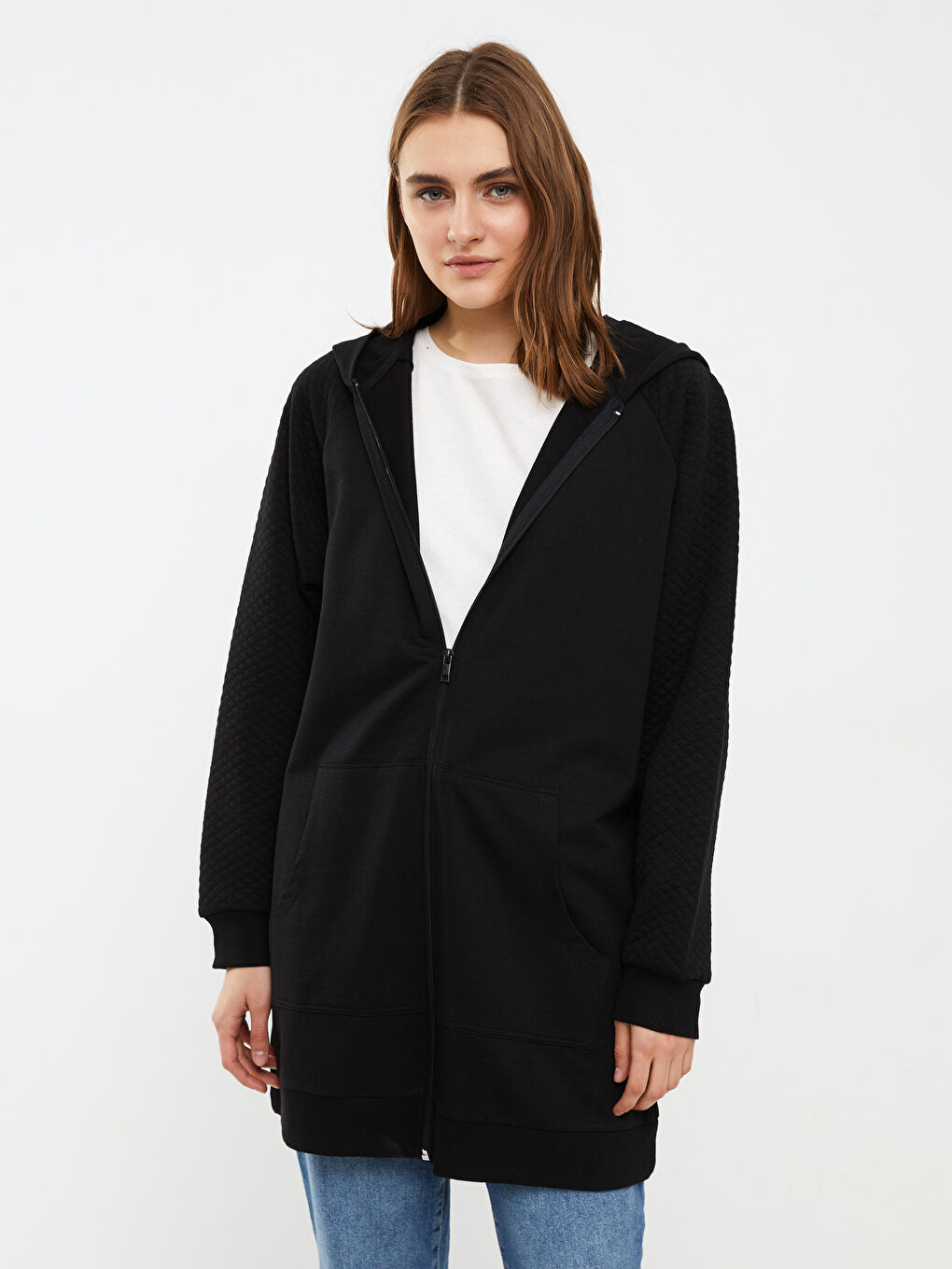 كارديجان رياضي مبطّن بكابوش كم طويل للسيدات-2