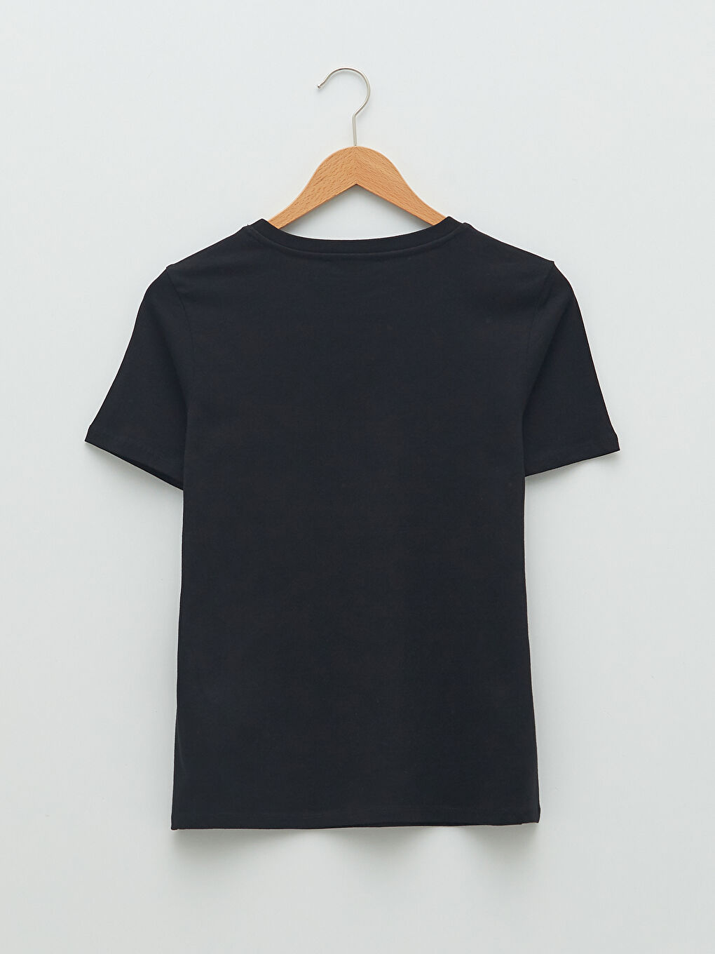 Siyah Bisiklet Yaka Baskılı Kısa Kollu Pamuklu Kadın Tişört-6