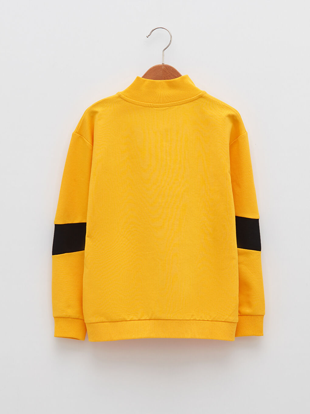 Sarı Dik Yaka Baskılı Uzun Kollu Erkek Çocuk Fermuarlı Sweatshirt-1