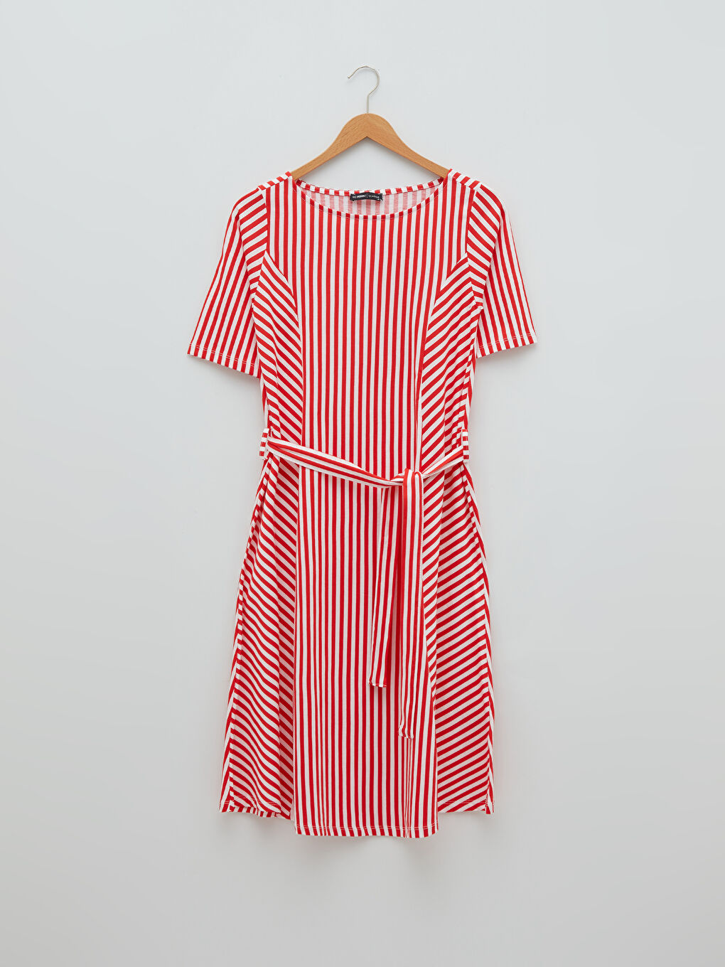 Kırmızı Bisiklet Yaka Çizgili Kısa Kollu Pamuklu Kadın Elbise-3