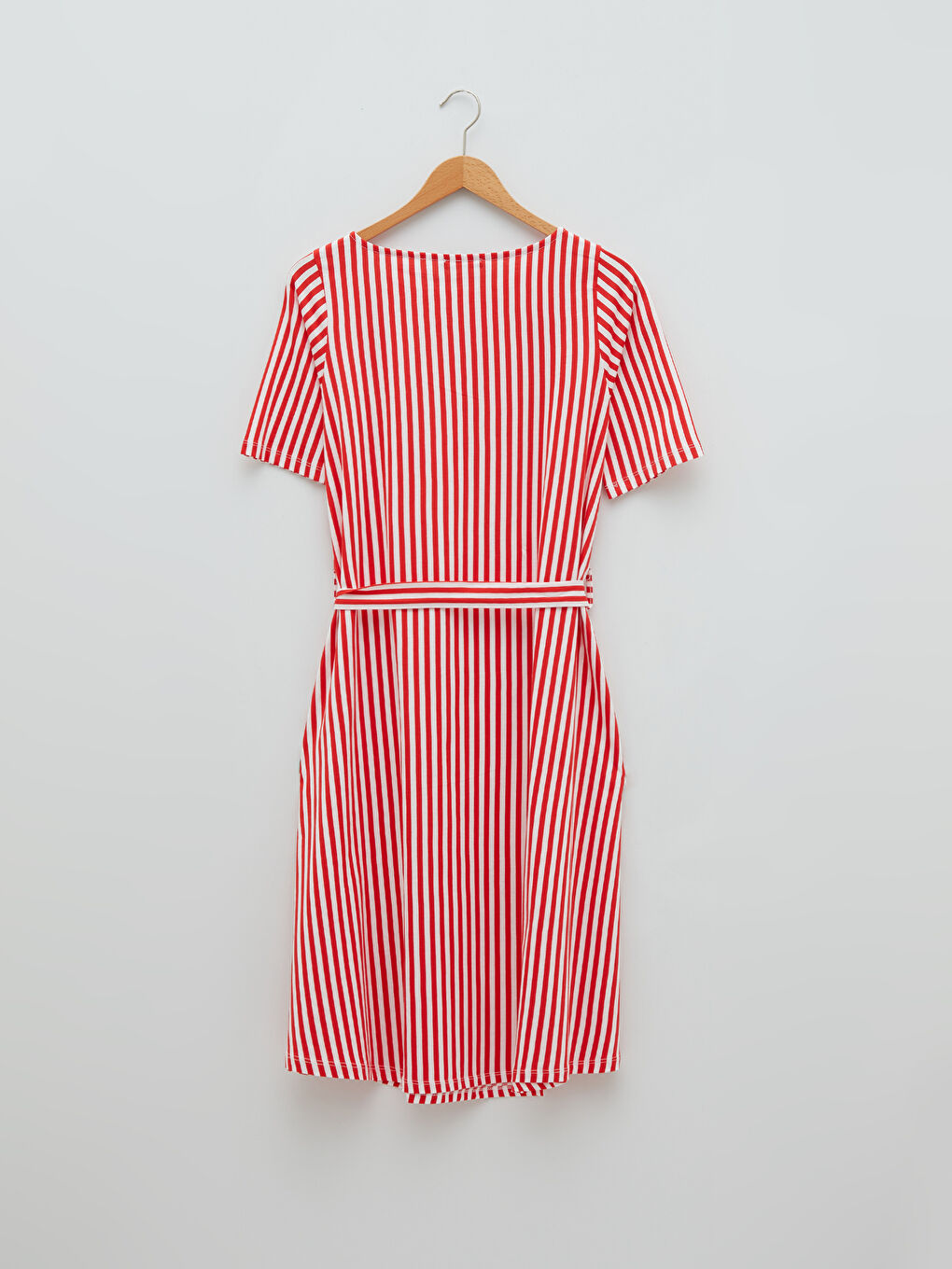 Kırmızı Bisiklet Yaka Çizgili Kısa Kollu Pamuklu Kadın Elbise-4
