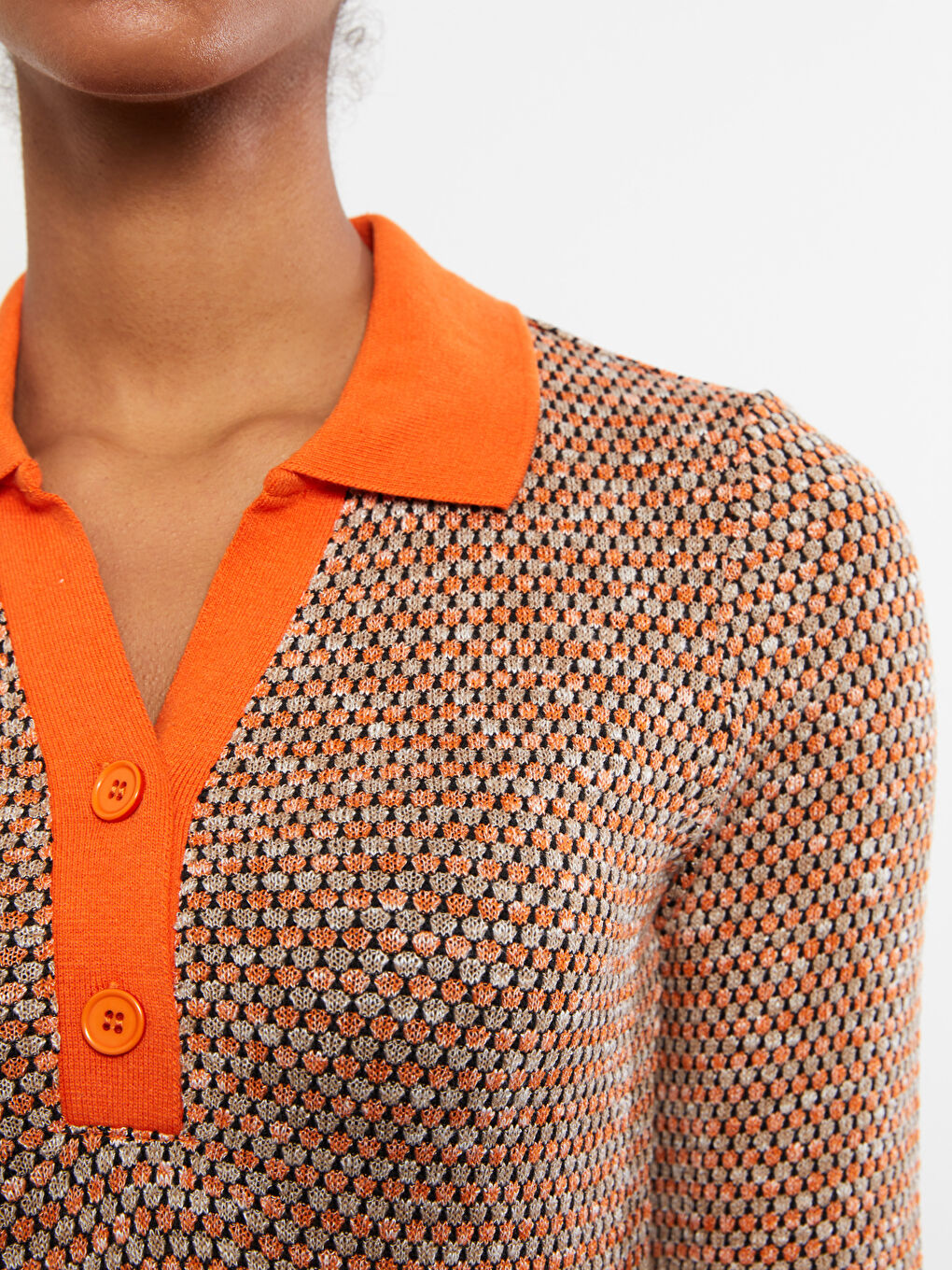 Turuncu Gömlek Yaka Kısa Kollu Kadın Bodycon Elbise-3