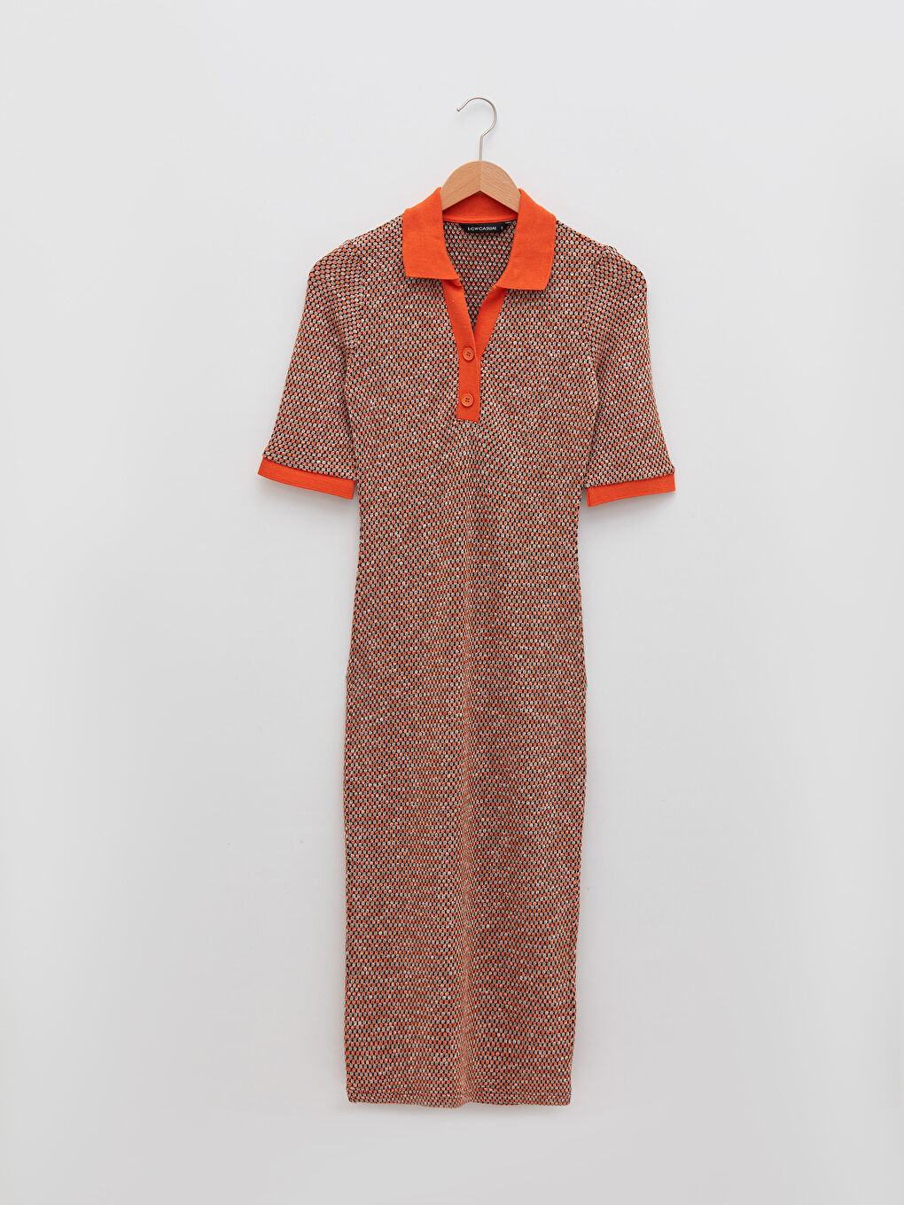 Turuncu Gömlek Yaka Kısa Kollu Kadın Bodycon Elbise-5