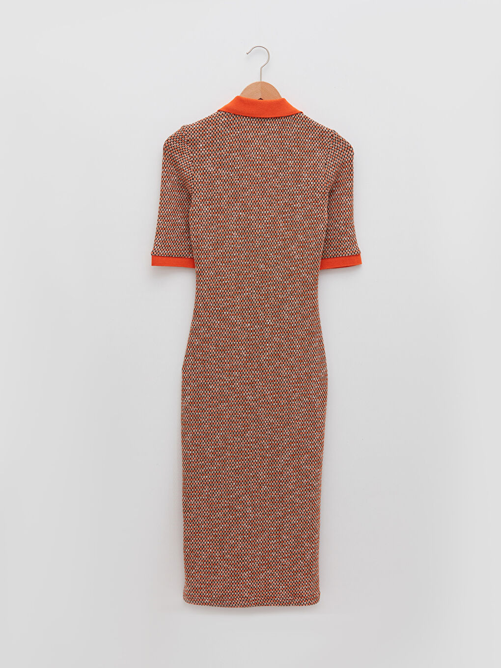 Turuncu Gömlek Yaka Kısa Kollu Kadın Bodycon Elbise-6