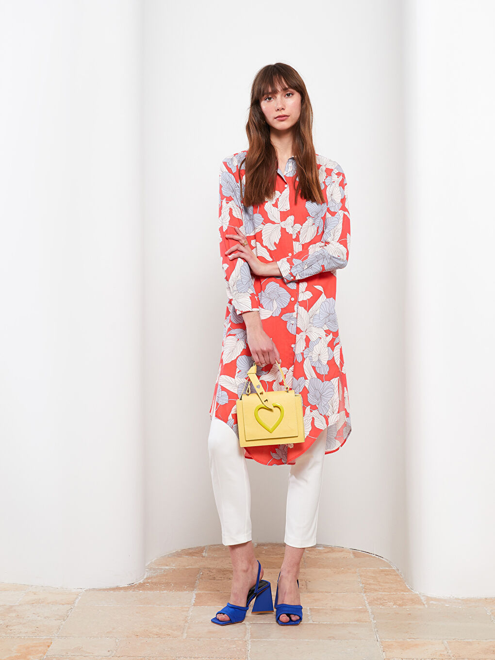 Mercan Desenli Poplin Kadın Gömlek Tunik-1